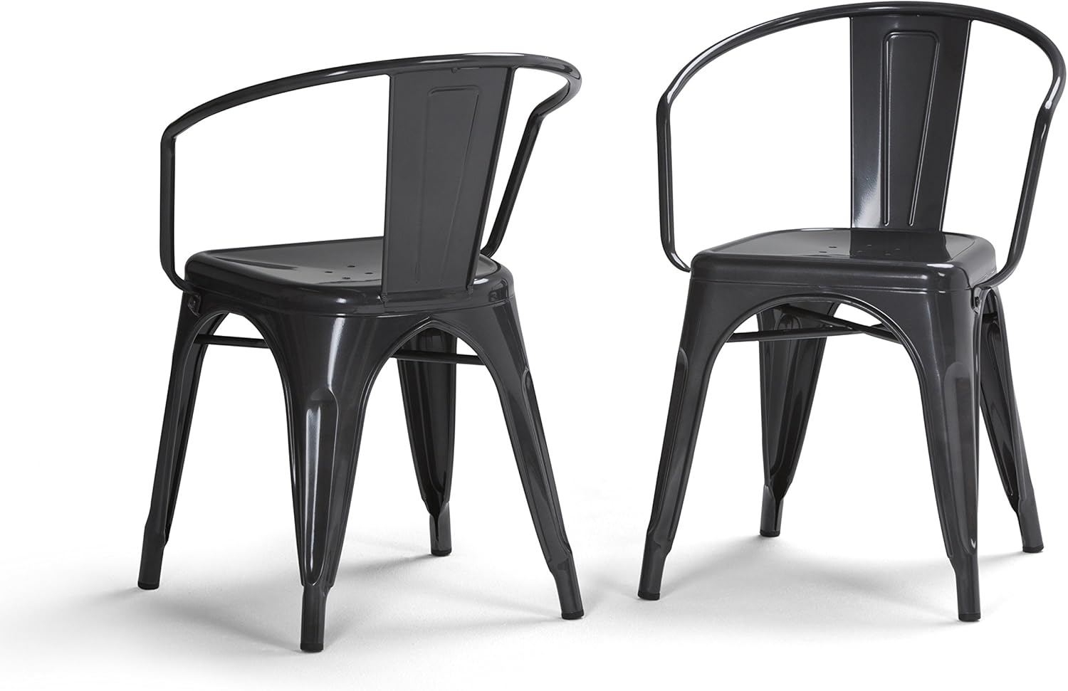 SIMPLIHOME Larkin Industrial Dining Chair (Set of 2), Distressed Black, Silver Metal, Square, For the Dining Room, Modern