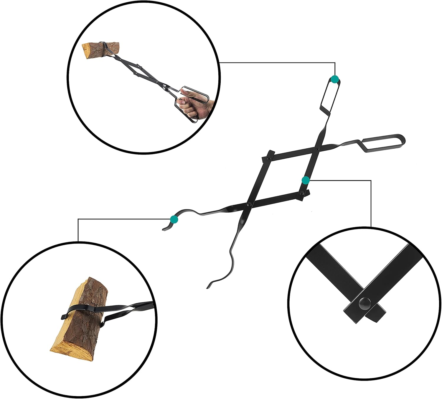 36-Inch Fireplace Fire Pit Campfire Poker Stick and 26-Inch Campfire Fireplace Tongs, Log Grabber, Camping, Wood Stove, Outdoor and Indoor Use, Black Solid Steel