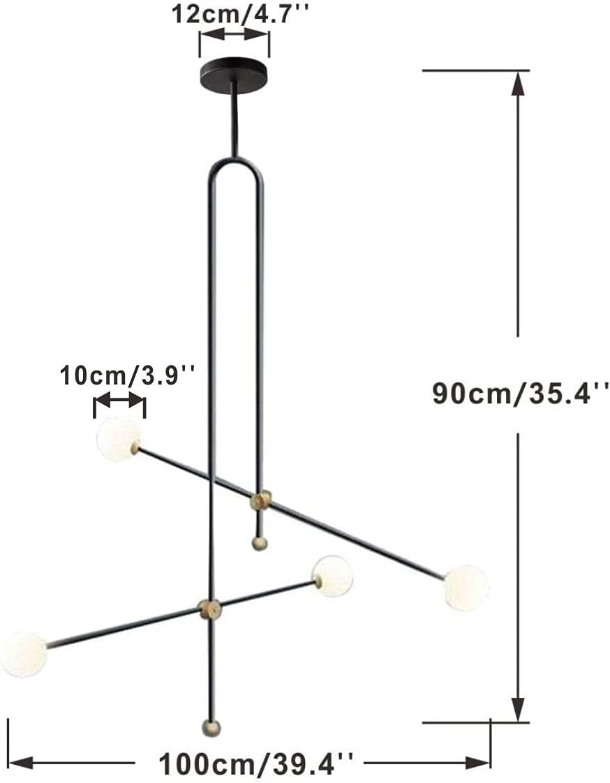 KCO Lighting Modern Chandelier Black Ceiling Pendant Lighting Geometric Minimalist 4 Light Fixture G9 with Globe Glass Shade for Bedroom Living Room