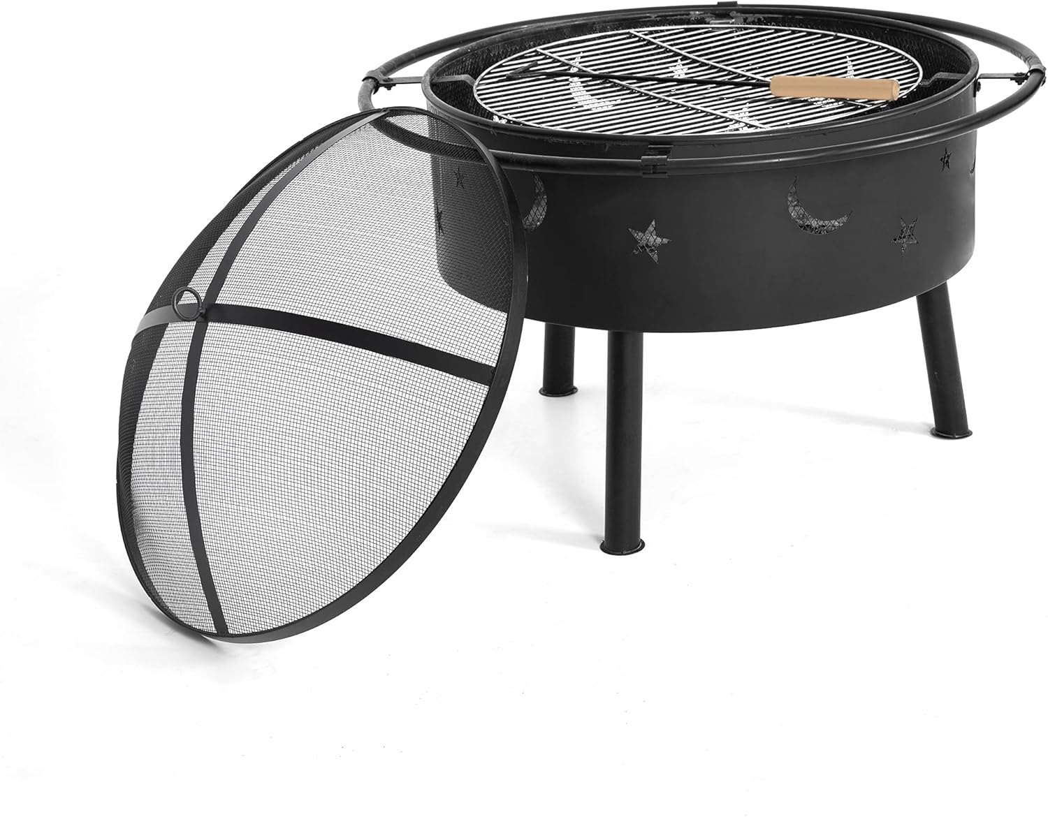 WestinTrends Large FirePit Bowl Star & Moon Bonfire Round Steel Wood Burning Heavy Duty Cooking BBQ Grill for Outdoor Patio Backyard Garden Beach