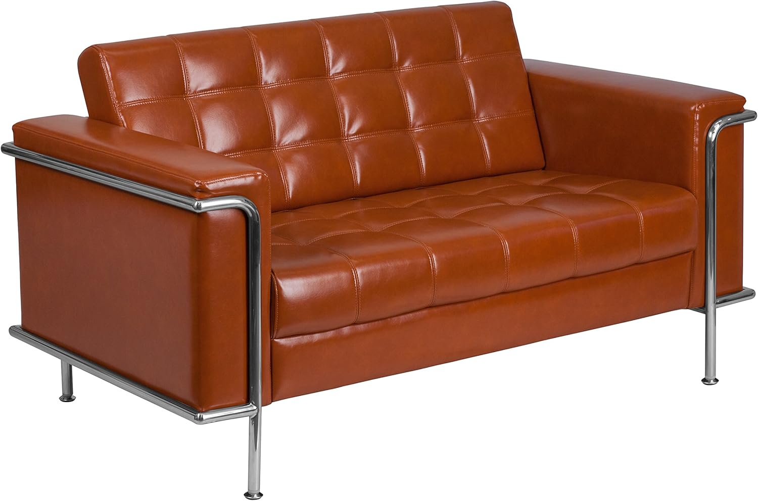 Flash Furniture HERCULES Lesley Series Contemporary Cognac LeatherSoft Loveseat with Encasing Frame