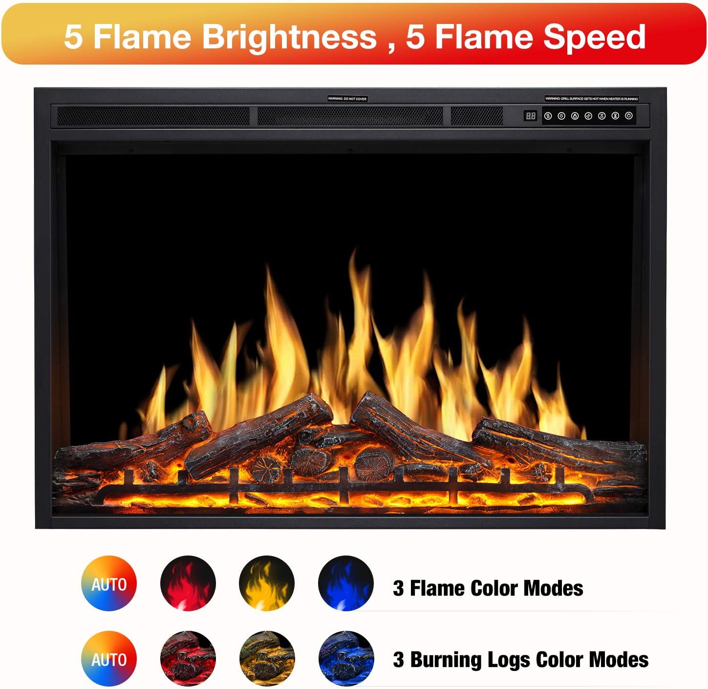 R.W.FLAME Electric Fireplace Insert 37Inch with Adjuatble Flame Colors, Log Colors, Flame Speed and Brightness, Remote Control, 750W/1500W