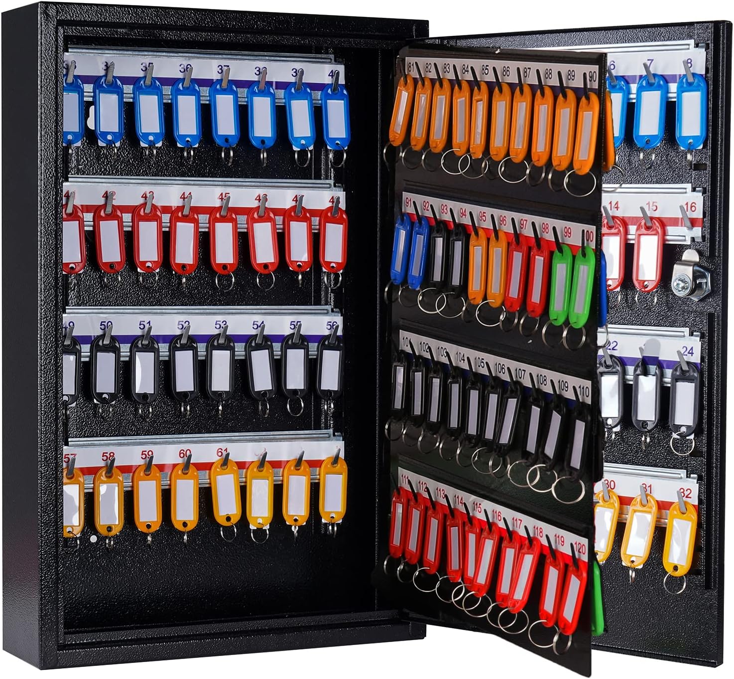 UMEKEN Key Box Wall Mount 160 Position Metal Valet Key Cabinet Lock Box with Key Tags, Key Holder Lockbox Key Organizer Safe Storage Locker Box, Black, 14.96