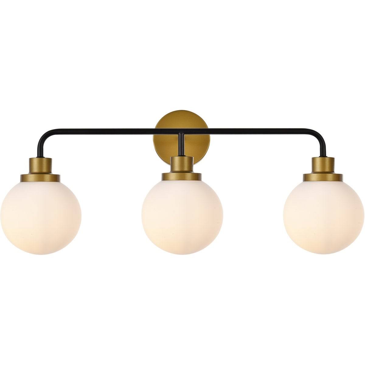 Living District LD7034W28BRB Hanson 3 Lights Bath Sconce in Black with Brass with Frosted Shade