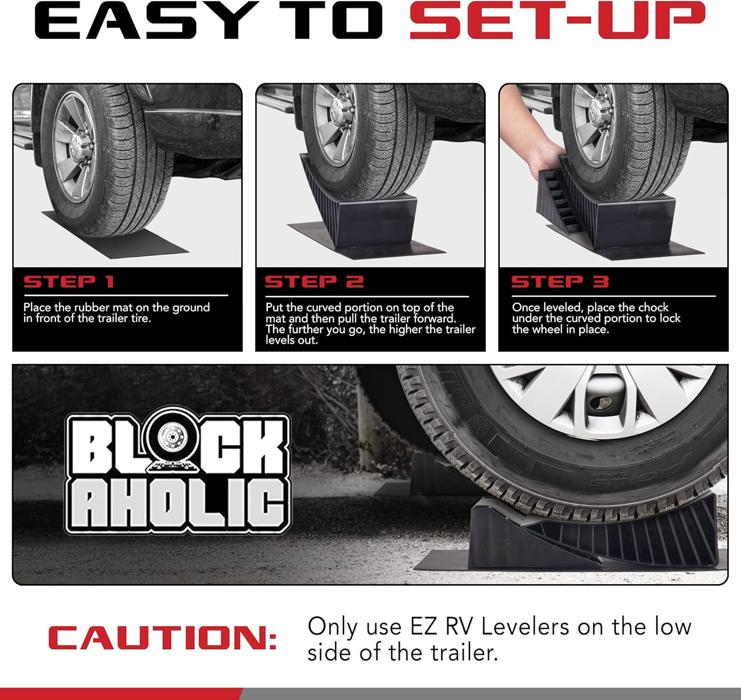 EZ RV Leveler - Curved Leveling Ramp with Chocks and Rubber Mat - RV Trailer Camper Leveling Blocks - 1 Pack for Single Axle Campers