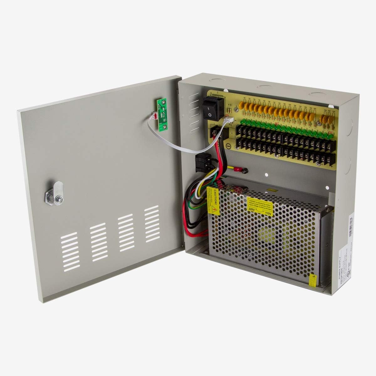 InstallerCCTV 12V 15A 180W 18 Channel Power Supply Transformer Switch AC 110V / 220V to DC 12V 15 Amp Distributed PTC Power Box for CCTV Camera Security Cameras, DVRs, Led Strip Light, UL Listed