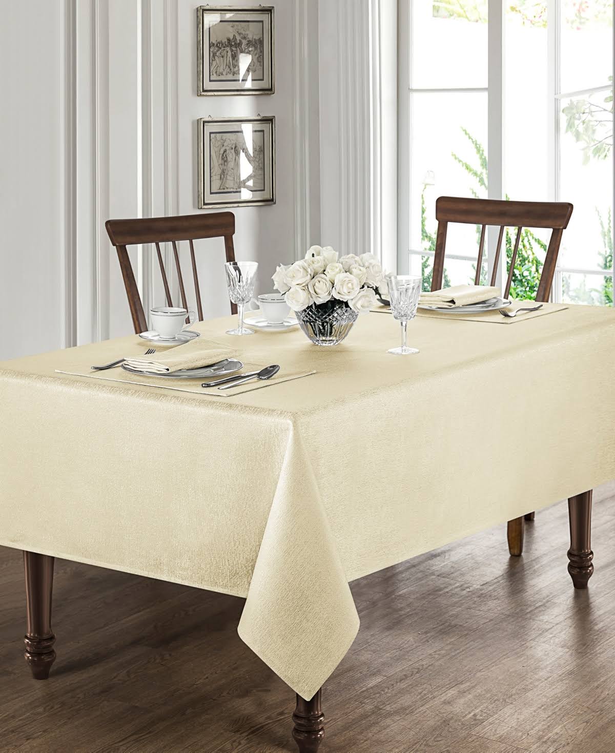 Waterford Lunar Jacquard Tablecloth, 70 in. x 84 in. Tablecloth, Ivory
