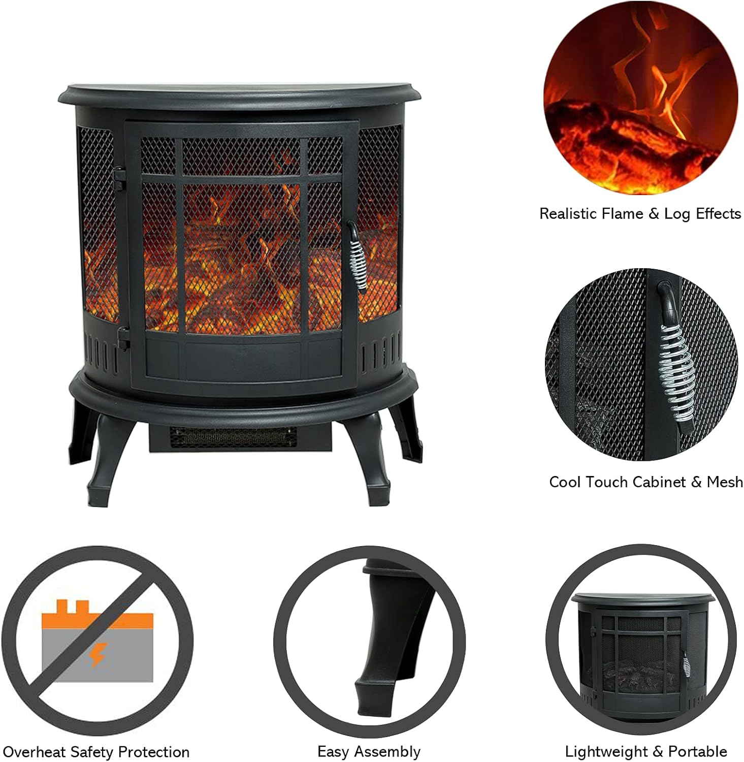 C-Hopetree Portable Electric Wood Stove Fireplace with Flame Effect, Freestanding Indoor Space Heater with Remote, 25 inch Tall