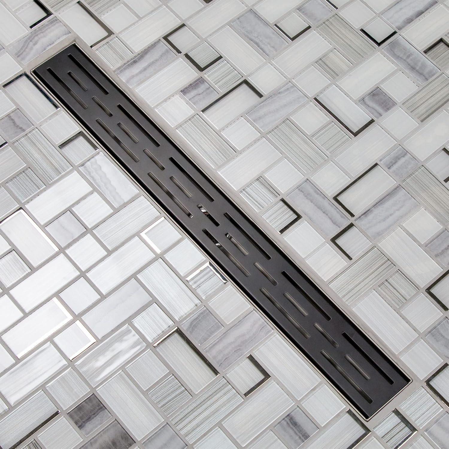 Linear Shower Drain 24 Inch - Stainless Steel with Rectangle Floor Drain Grate Cover, Comes with Hair Trap Strainer and Adjustable Levelling Feet, Black Satin