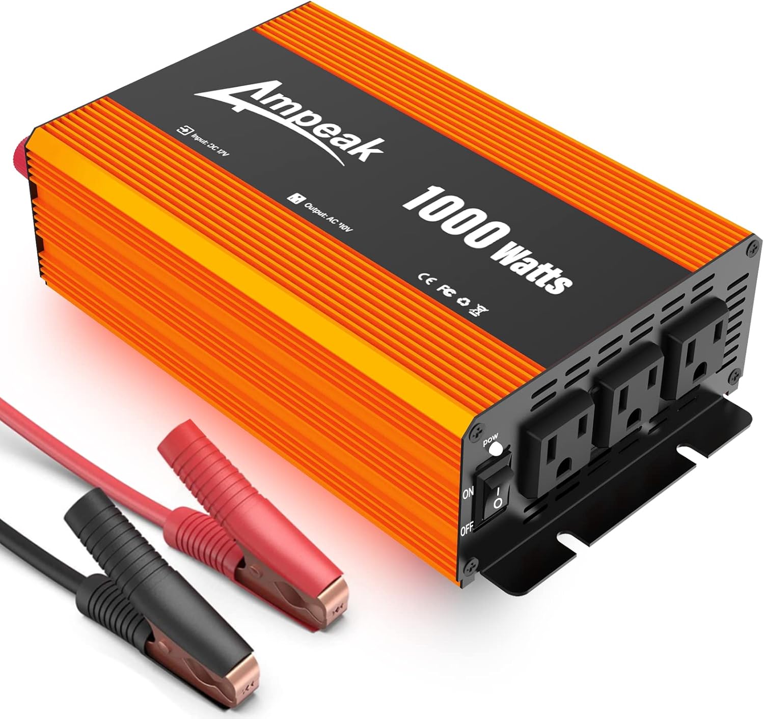 Ampeak 1000Watts Inverter 12v to 110v, DC to AC Power Inverter with 3 AC Outlets Pack of 2