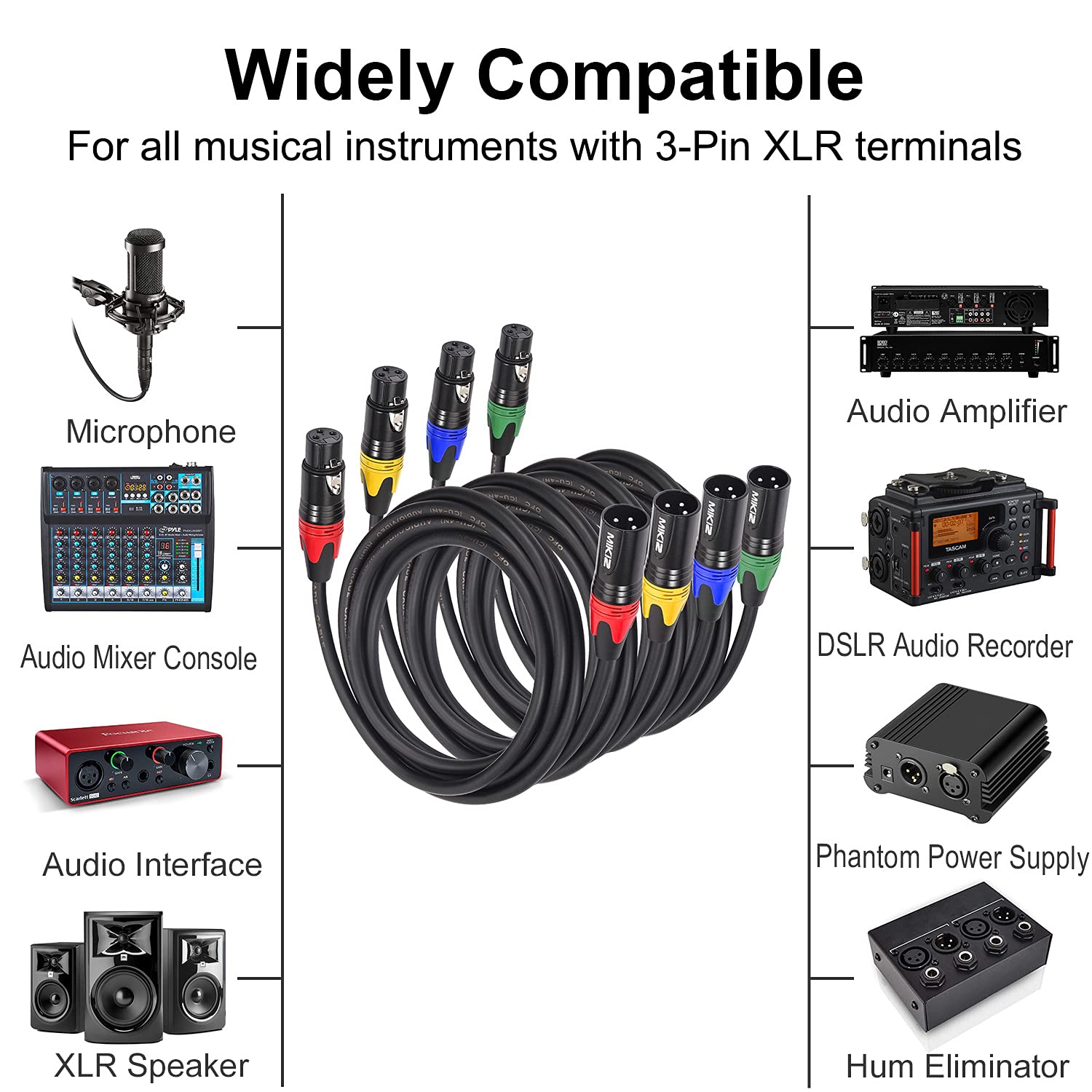 XLR Microphone Cables 25ft 4 Pack- MIKIZ Premium Balanced XLR Male to Female Patch Cable Pack of 2