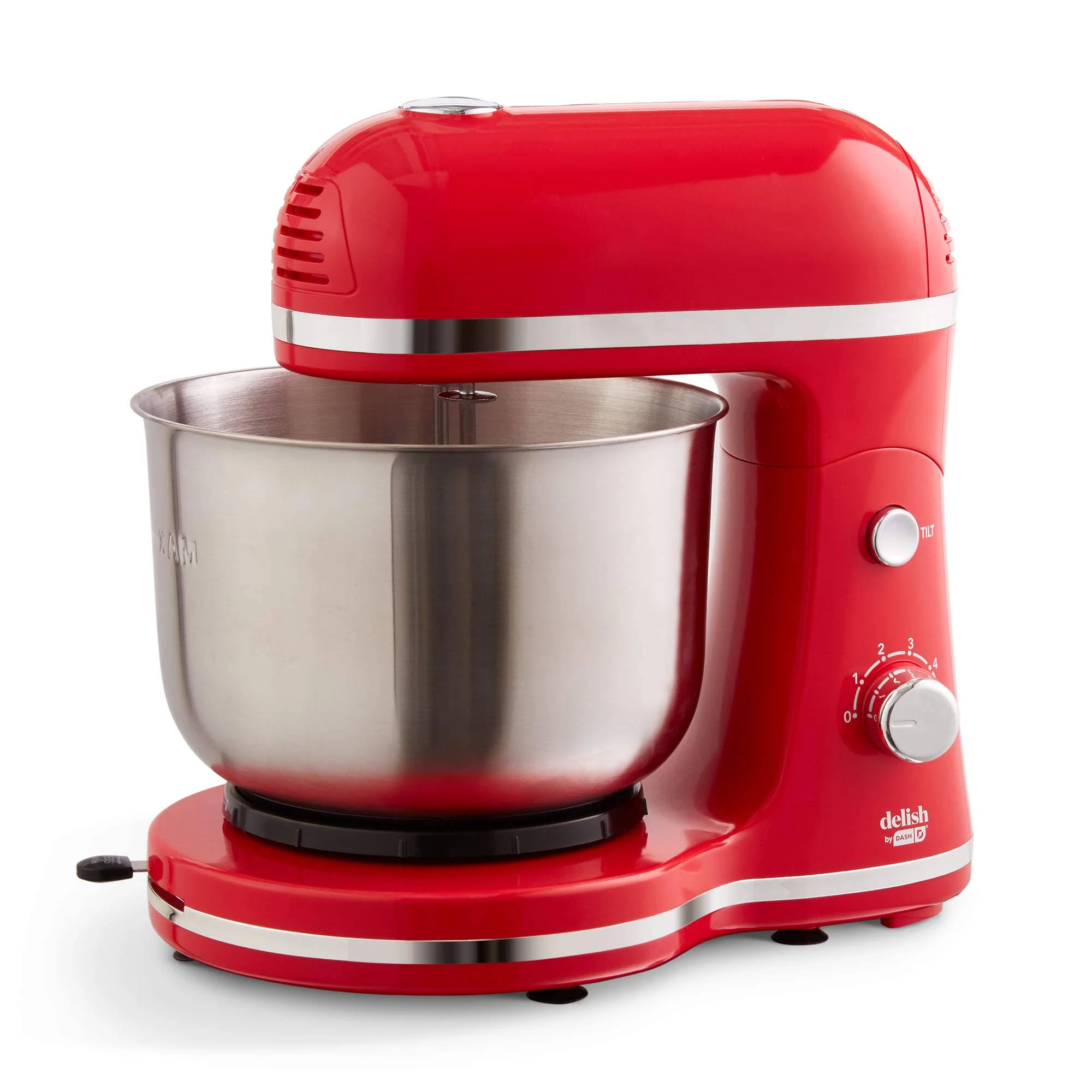 Delish by Dash Compact Stand Mixer 3.5 Quart with Beaters u0026 Dough Hooks Included - Red (DCSM350GBRD02)
