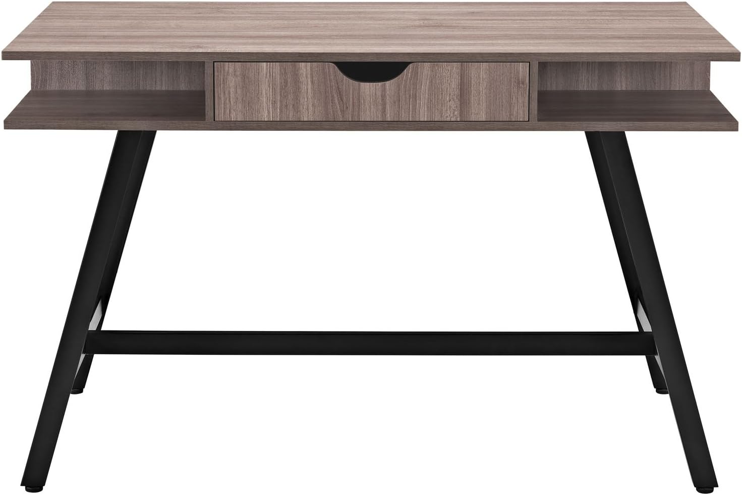 Modway Turnabout Wood Grain and Metal Writing Office Desk With Storage Space In Birch