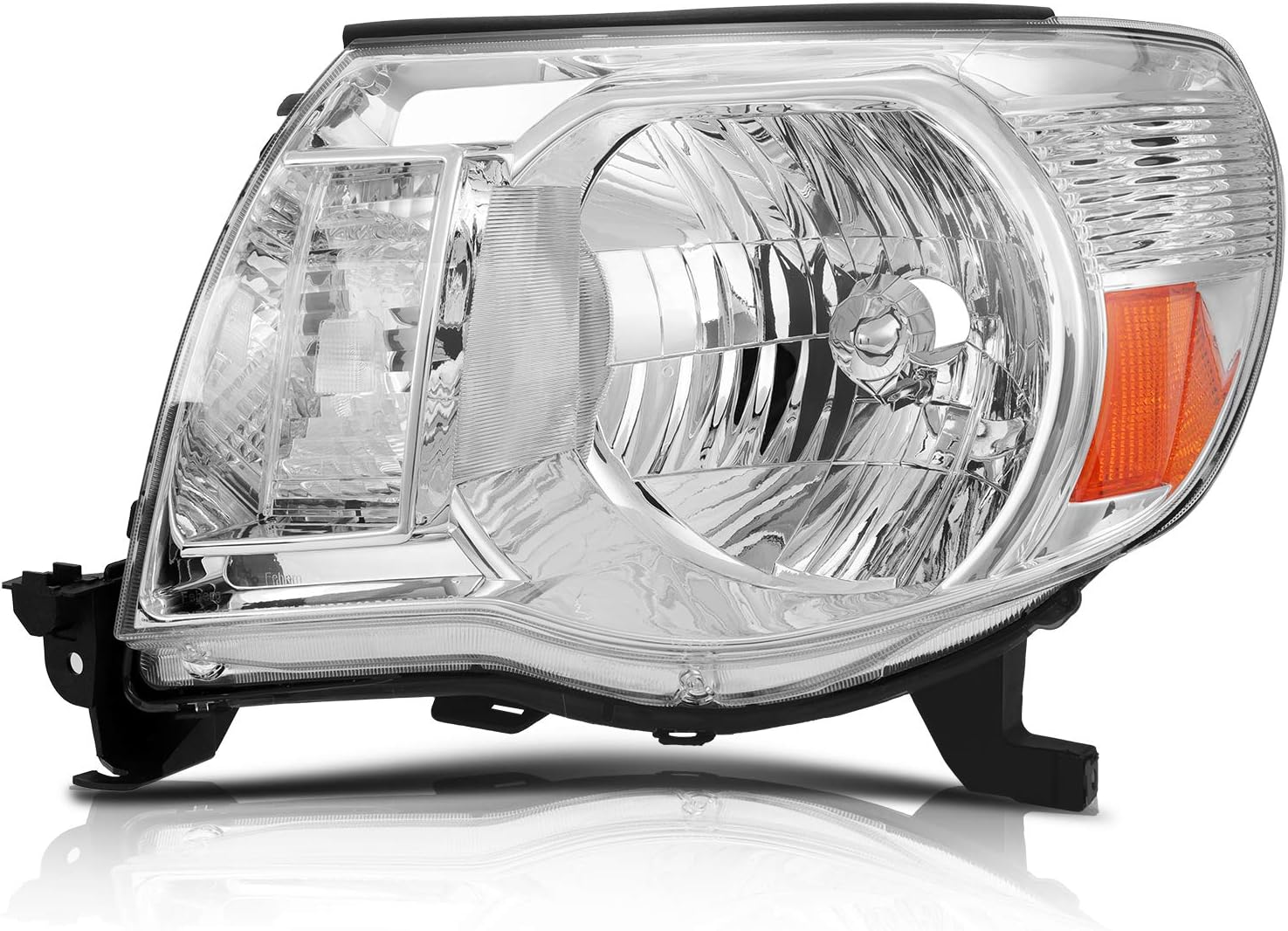 SCITOO Headlight Assembly Fits For Toyota Tacoma 2005-2011 headlamp in Chrome Housing Amber Reflector Clear Lens