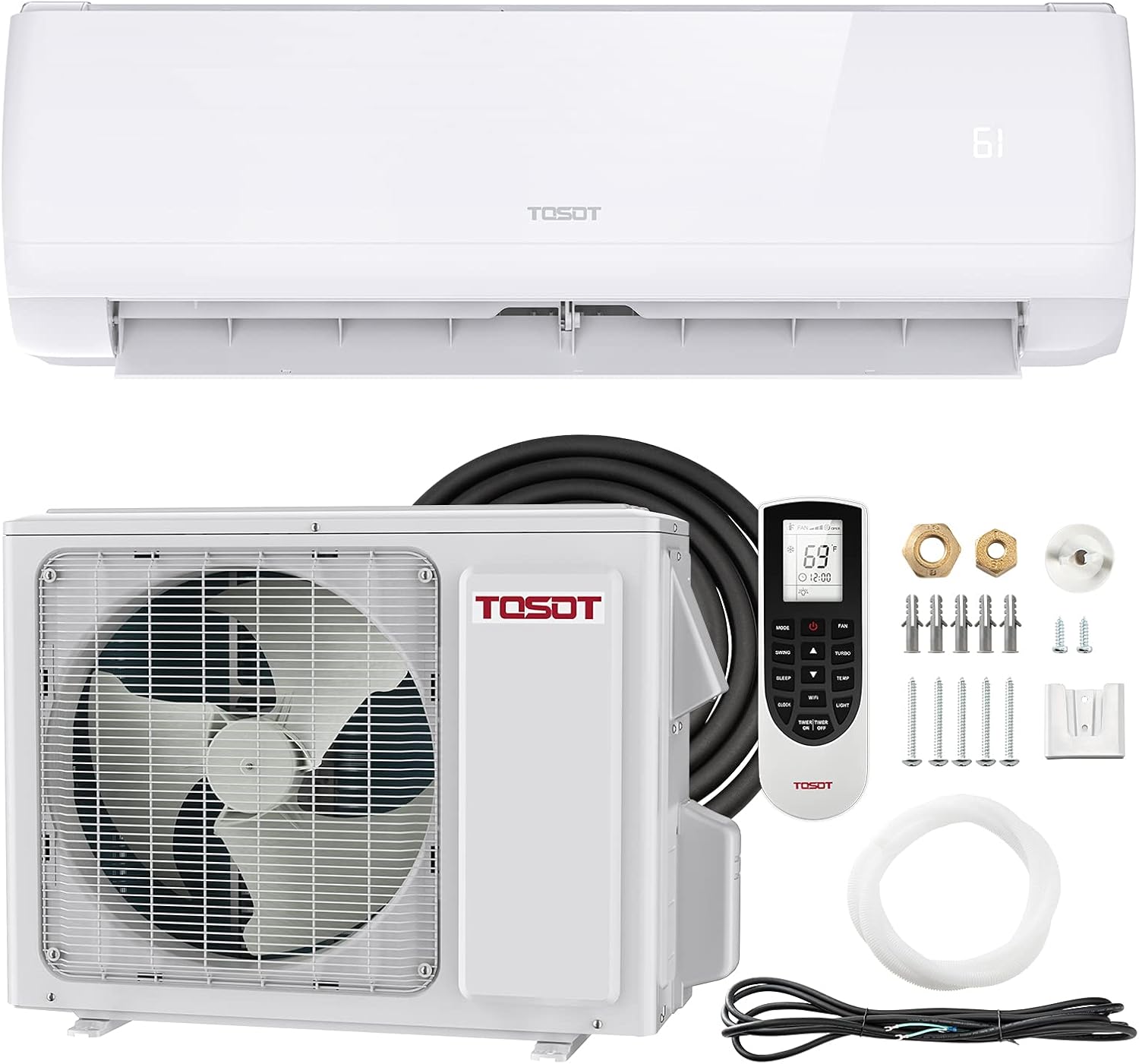 TOSOT 9,000 BTU Ductless Mini-Split Air Conditioner, Inverter Split AC System with Heat Pump, Full Set with 16.5 Ft. Pre-Charged Installation Kit - 21 SEER 115V