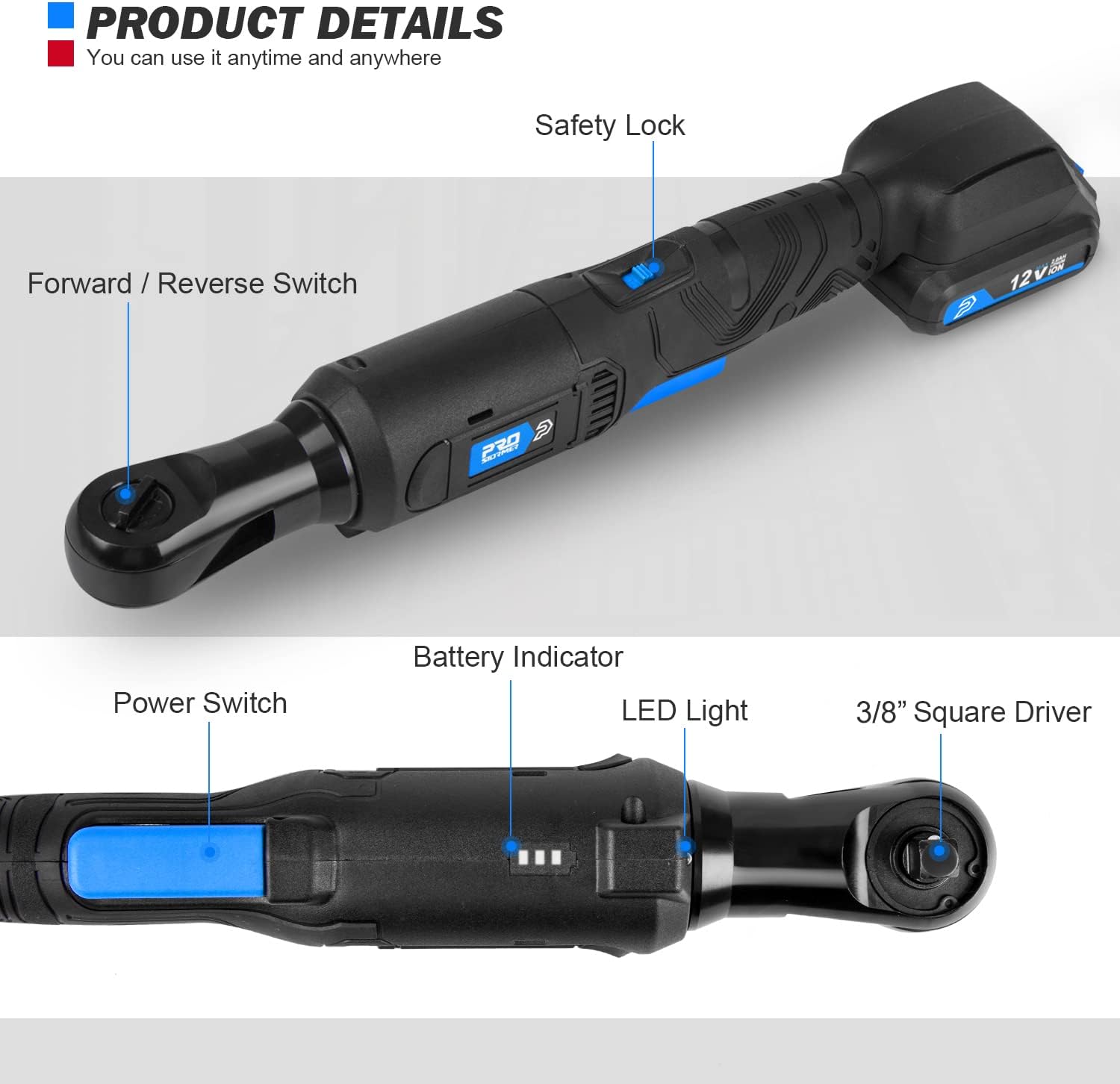 Cordless Electric Ratchet Wrench Set, PROSTORMER 55Ft-lbs 3/8