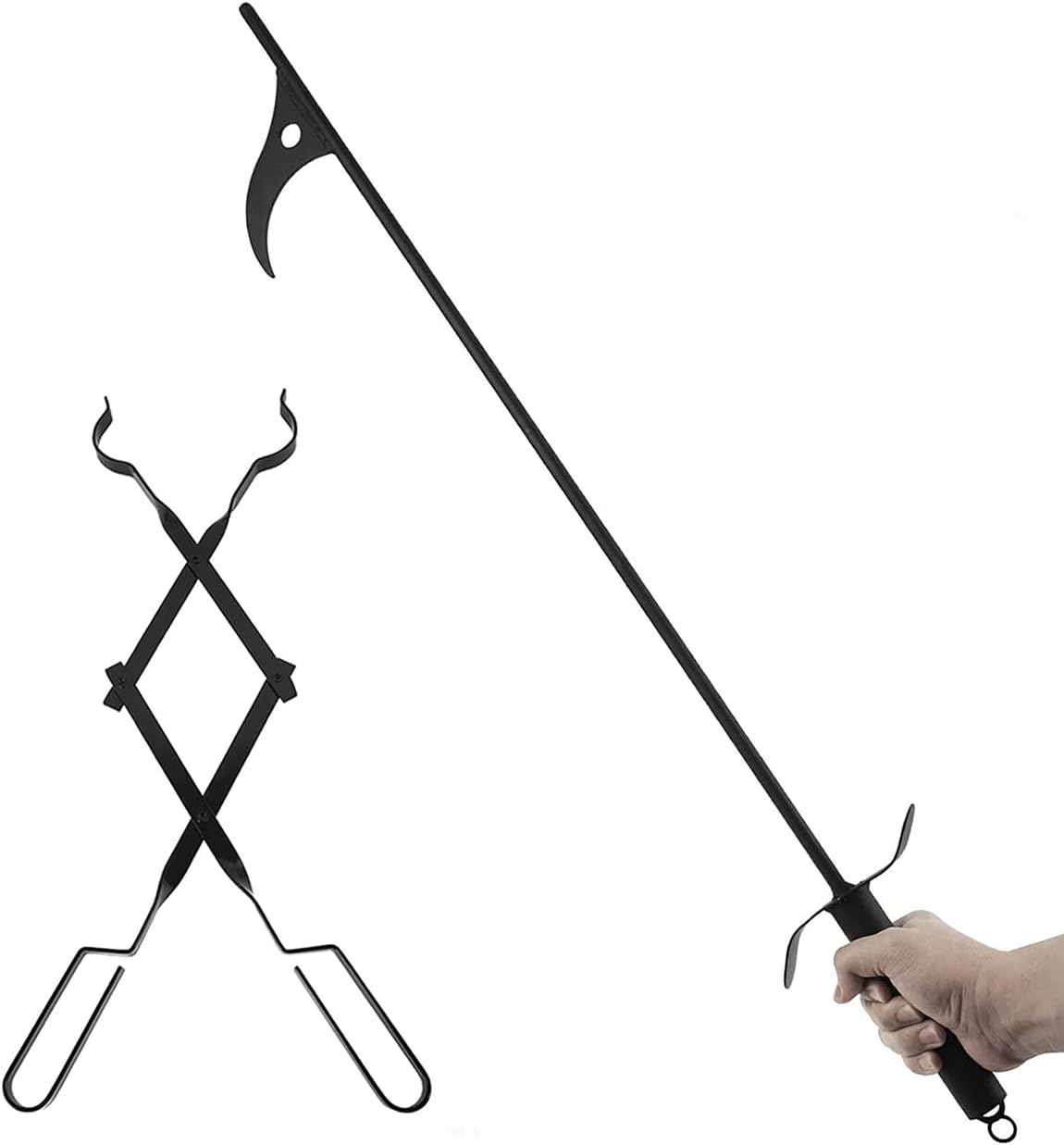 36 inch Fire Pit Poker Fireplace Poker and 26 inch Tongs Rust Resistant Black Solid Steel One-Piece Heavy Duty Poker and Tongs for Camping Campfire Wood Stove Fireplace Fire Pit Indoor and Outdoor Use