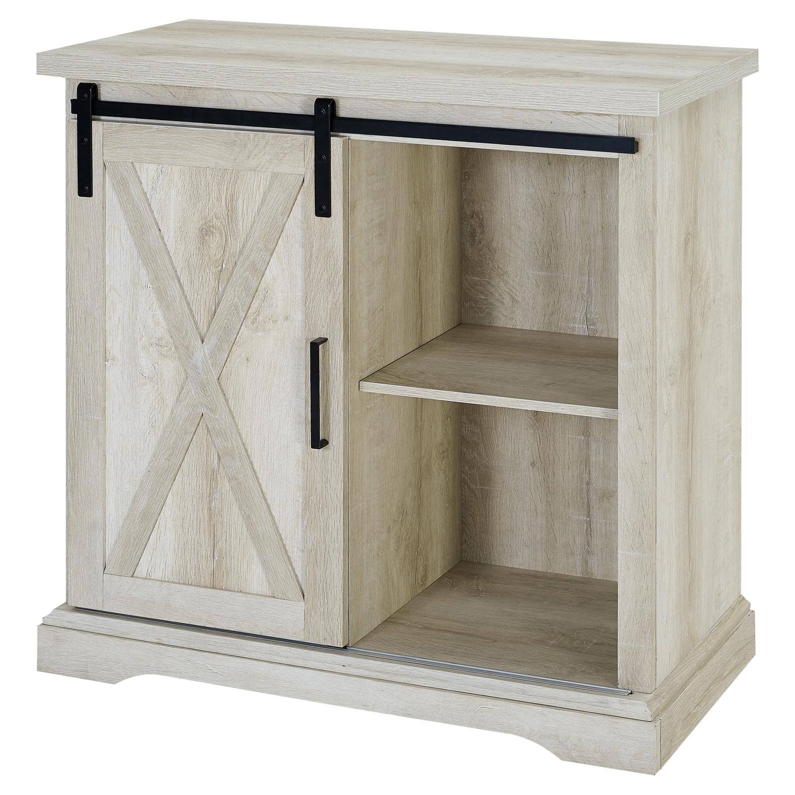 HumbleNest Farmers Market 32 in. Rustic Sliding Barn Door Accent Console White Oak