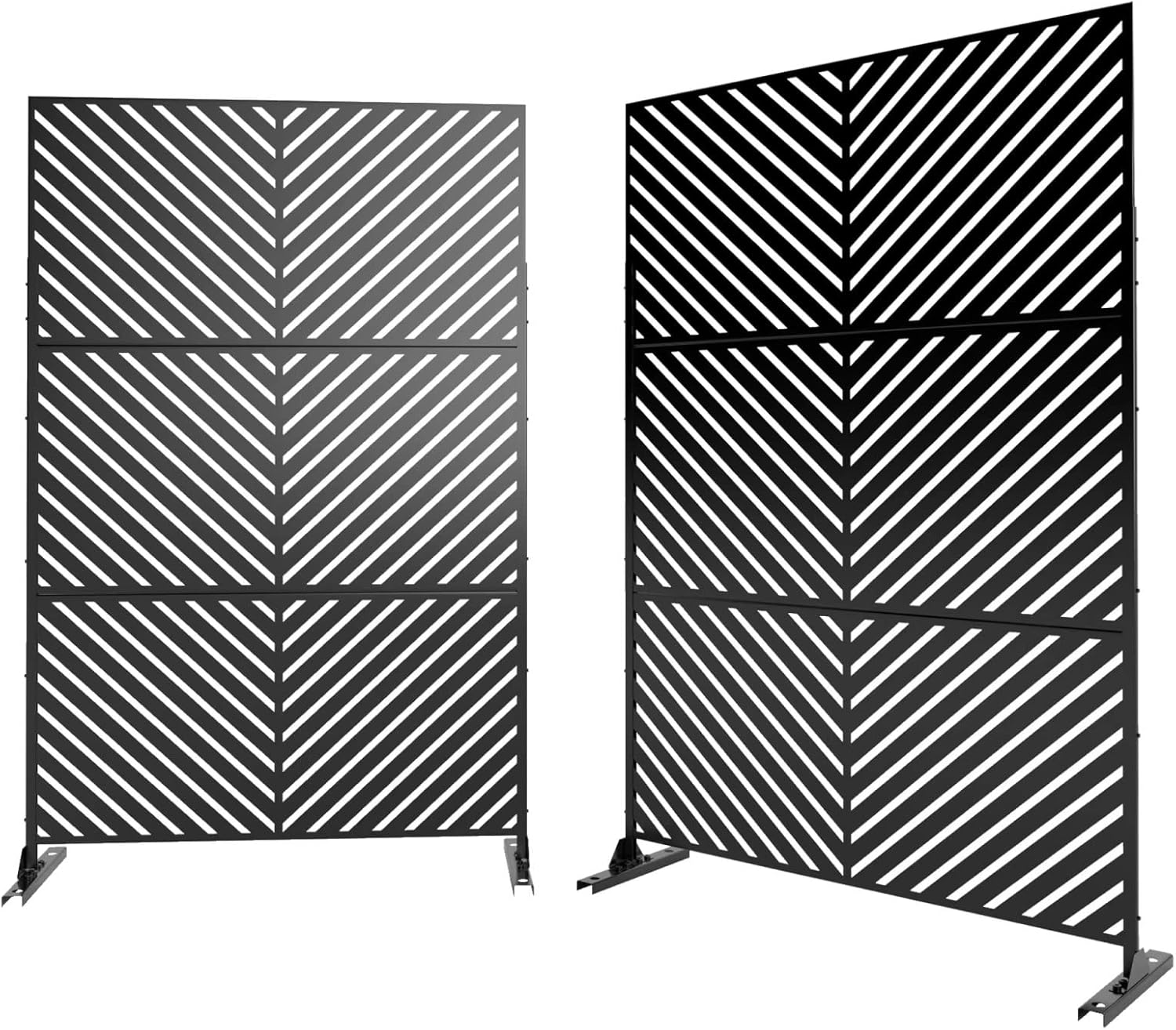 Outdoor Privacy Screen, Decorative Privacy Screen with Stand 6FT Metal Divider for Outdoor Garden Backyard Patio Free Standing, Black (Retangle)