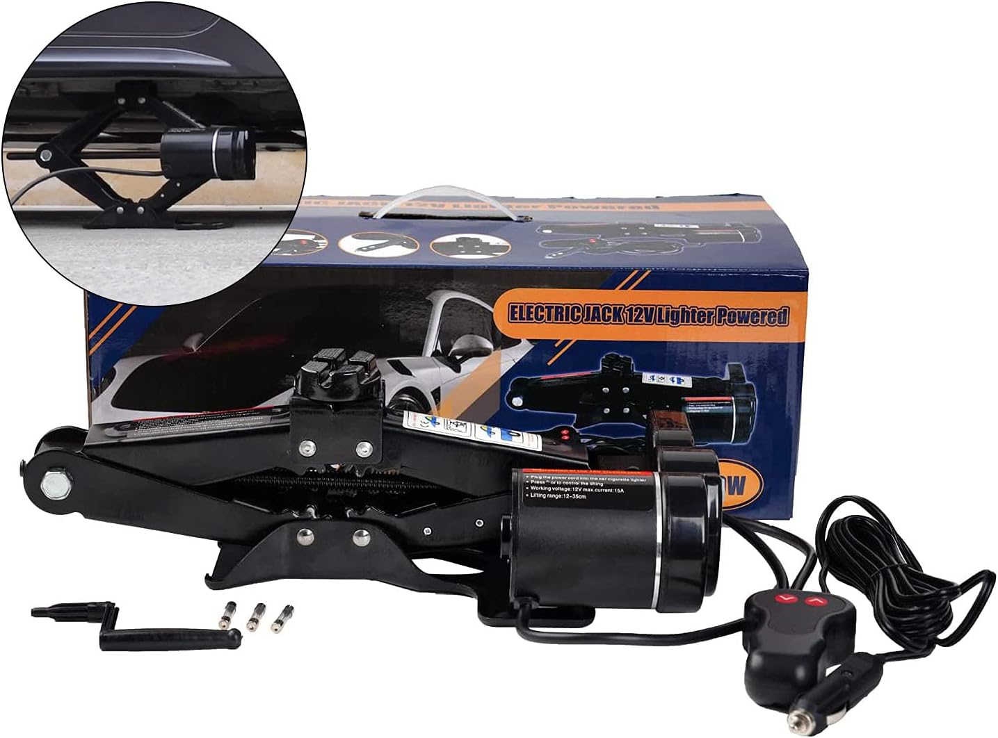 Trihelper Car Jack Electric Jack - 12V Car Scissor Jack for 2 Ton Vehicle Electric Quick Car Lift for Tire Change and Road Emergencies (Black) Pack of 2