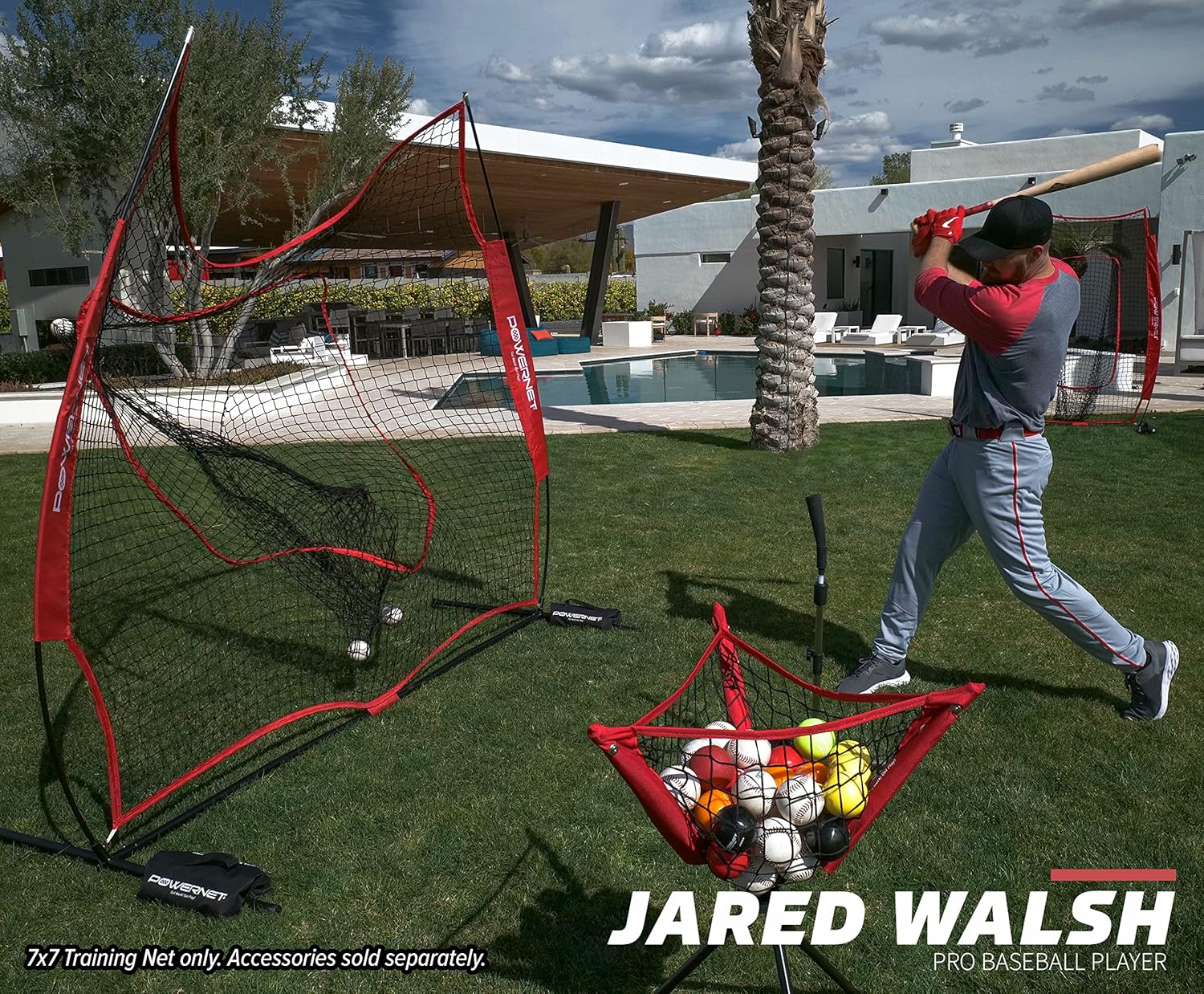 PowerNet Baseball and Softball Practice Net 7 x 7 with Bow Frame