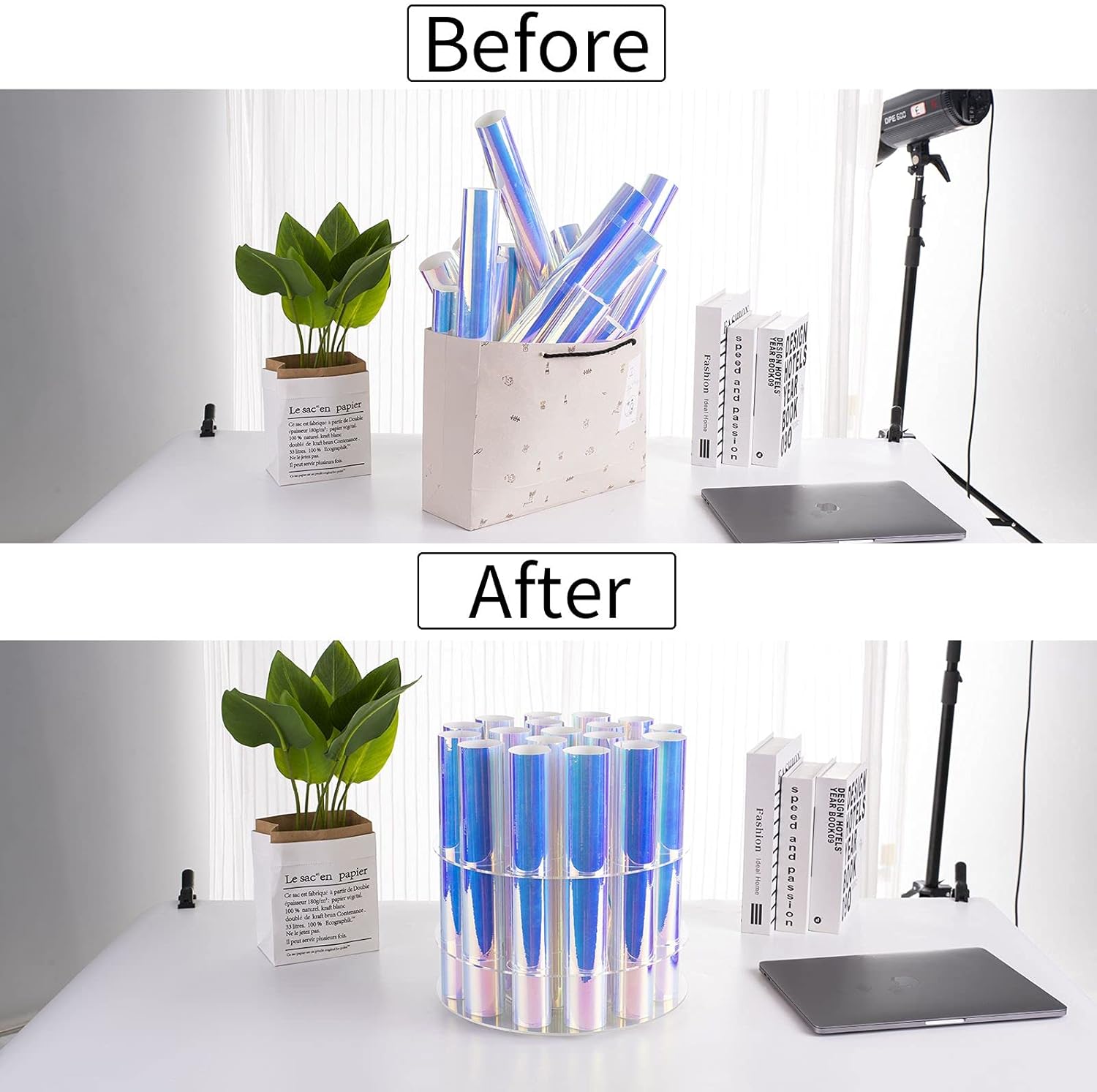 odeeoqcc Vinyl Roll Holder,Turntable Rotation,18 Holes,for Craft Room Keeper Organizers and Storage Rack,11.7''