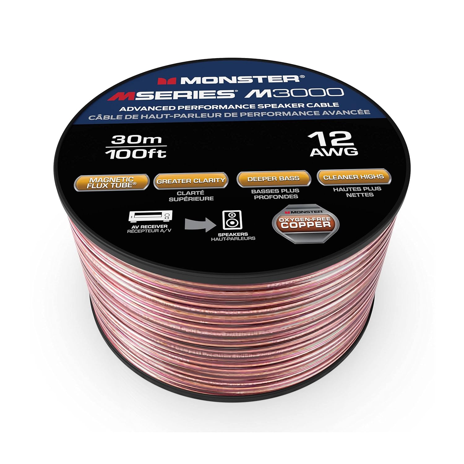 Monster Compact High Performance XP Speaker Wire Cable Spool - Oxygen-Free Copper Speaker Cable - [50 FT] [12 Gauge AWG]