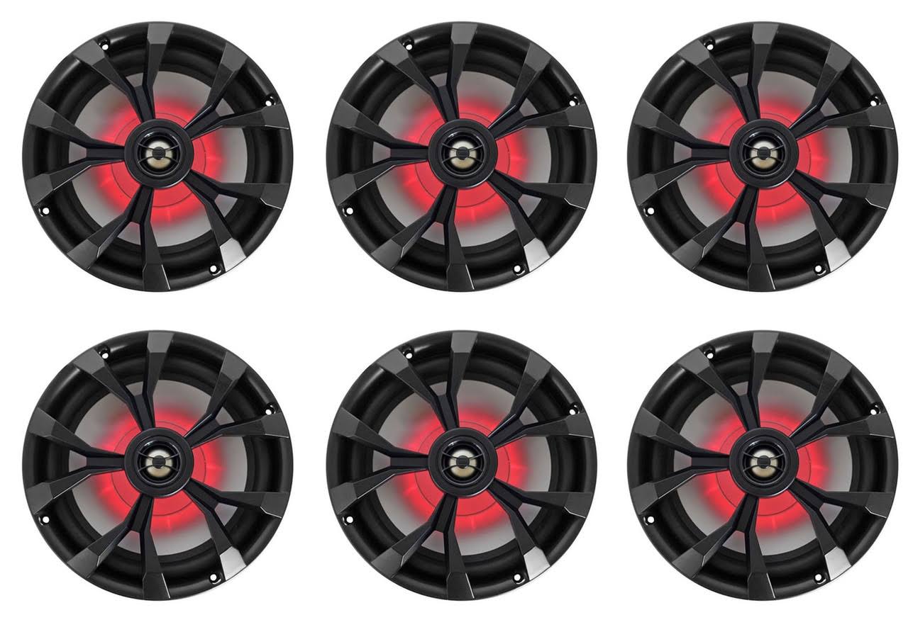(6) Rockville RKL80MB 8x22 900 Watt Black 2-Way Marine Boat Speakers w/LED&s