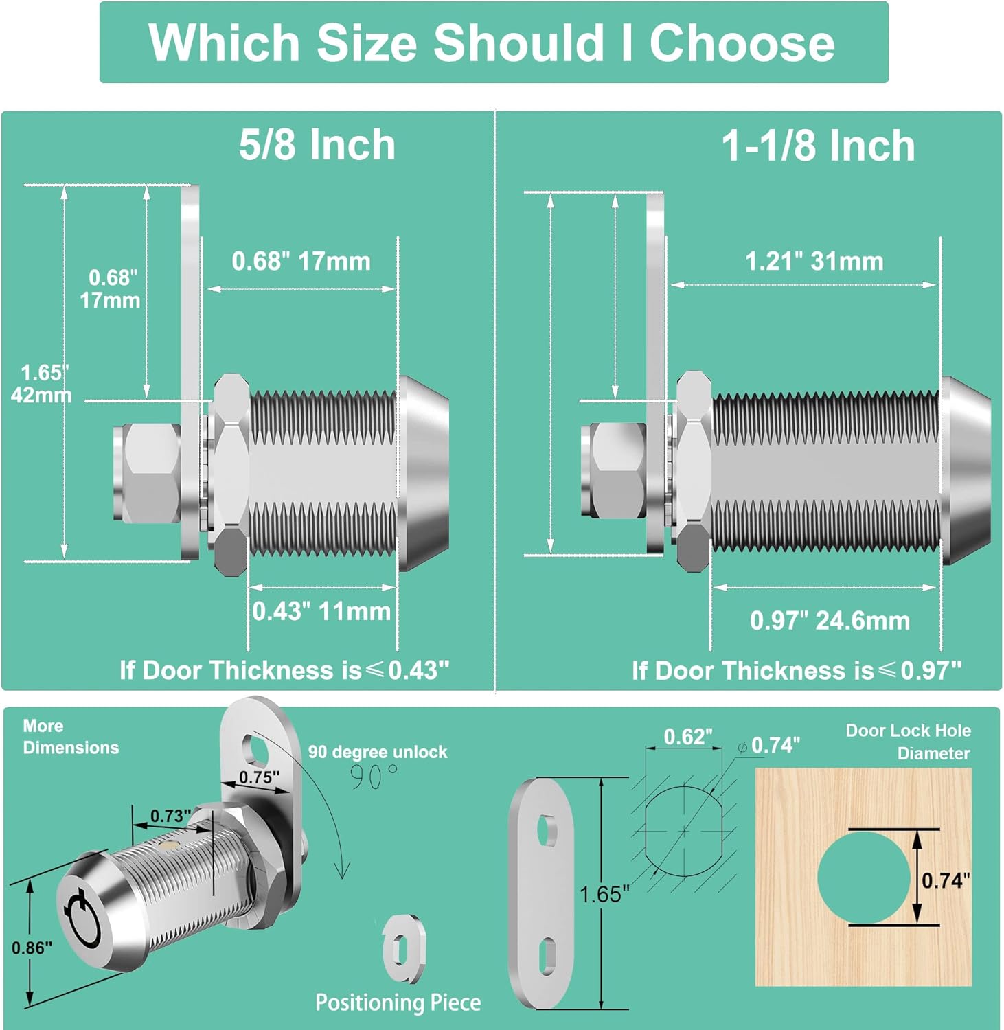 6 Pack Cabinet Locks with Keys, 5/8