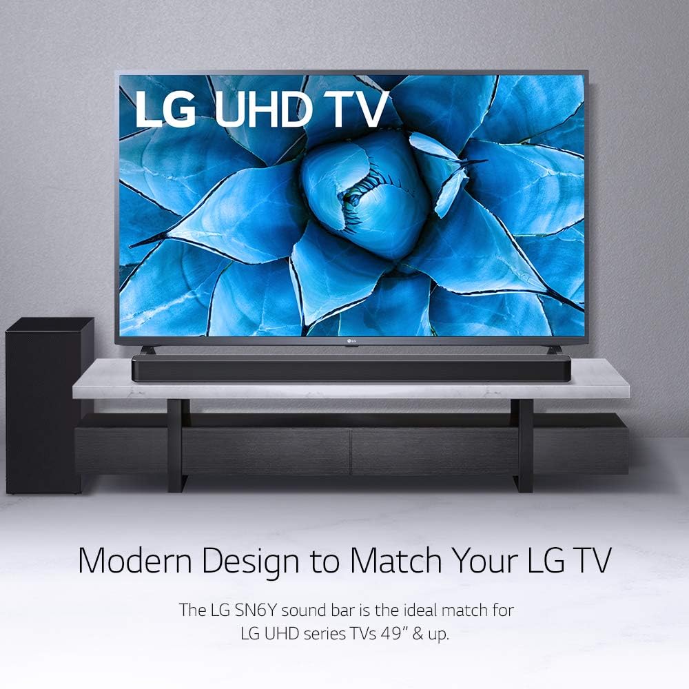 LG SN6Y Sound Bar w/Subwoofer, 3.1ch, 420W Power, High ResolutionAudio, DTS Virtual:X, AI Sound Pro, Bluetooth, Black