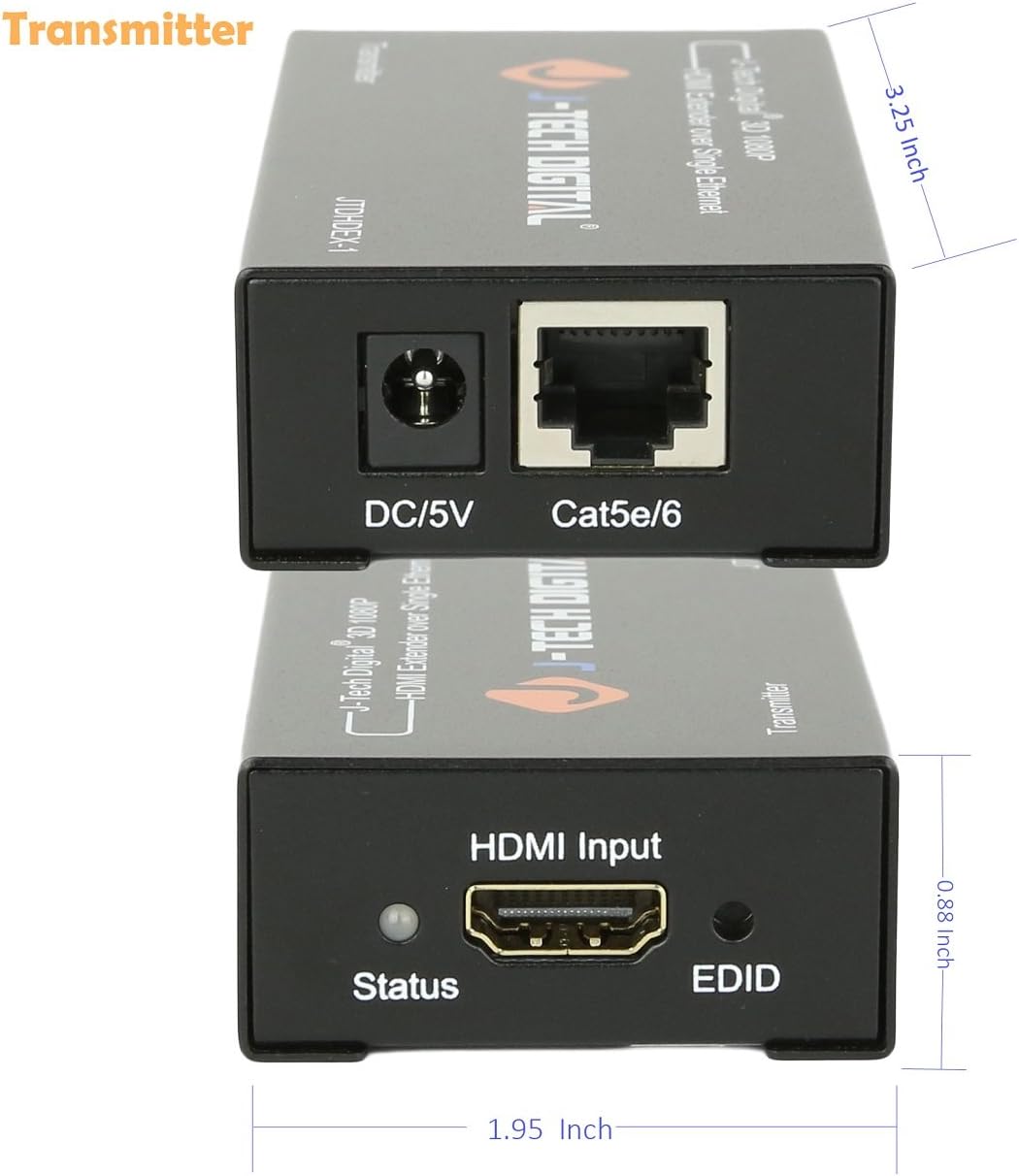 J-Tech Digital HDMI Extender By Single Cat 5E/6 Full Hd 1080P With Deep Color, EDID Copy, Dolby Digital/DTS Pack of 2