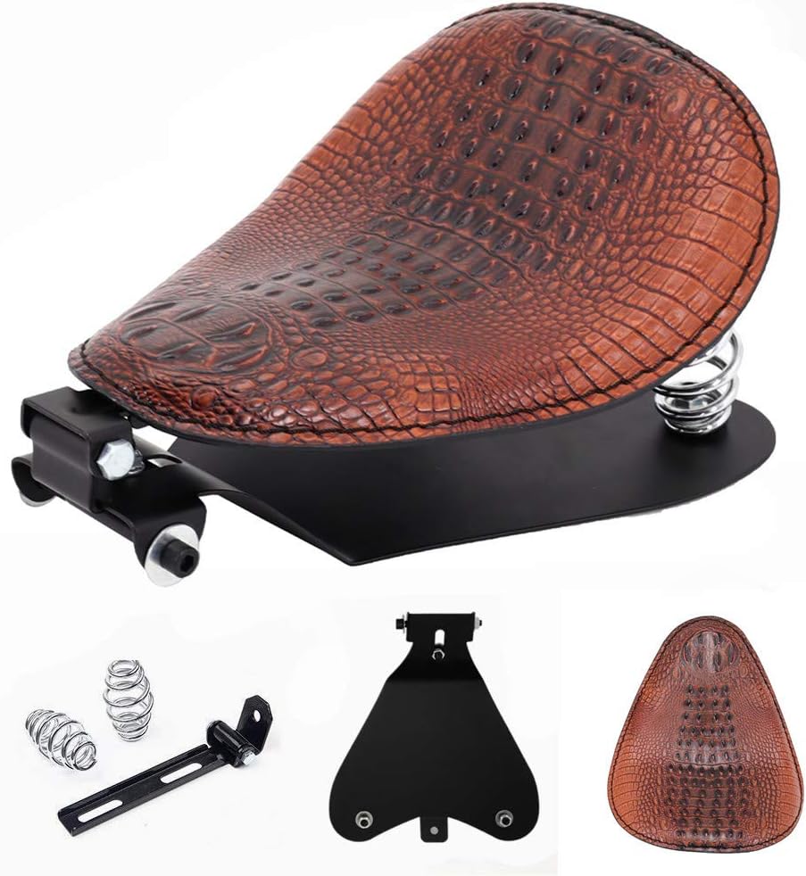 Brown Alligator PU Leather Driver Bobber Solo Seat Springs Base Plate Pan Bracket Mount Kit Fit for Harley Sportster XL 883 1200 48 Dyna