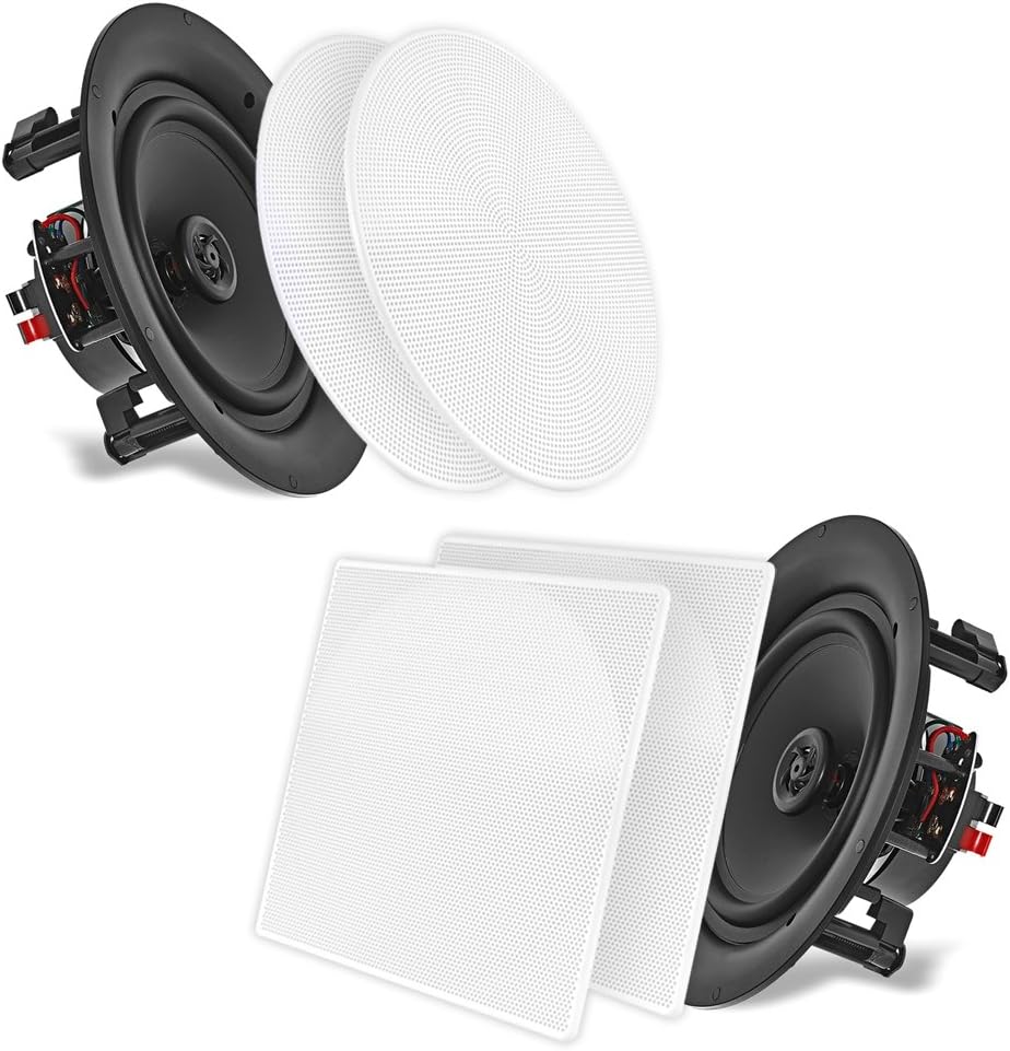 5.25'' In-Wall/In-Ceiling Dual Speakers (Pair) - 2-Way Woofer Speaker System 1/2” Polymer Tweeter Flush Mount w/ 80Hz - 20kHz Frequency Response 150 Watts Peak 8 Ohm Rating - Pyle PDIC56 (White) Pack of 2