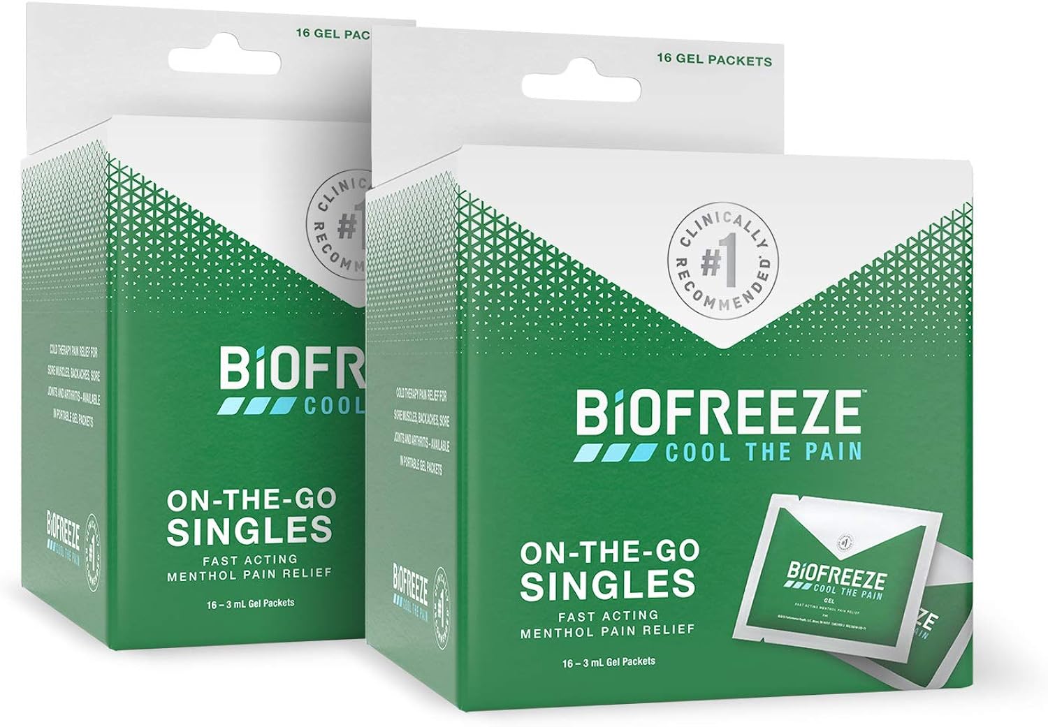 Biofreeze Pain Relief Gel, Fast Acting, Long Lasting, & Powerful Topical Available in Packets, Tube, & Pump Bottle Pack of 2