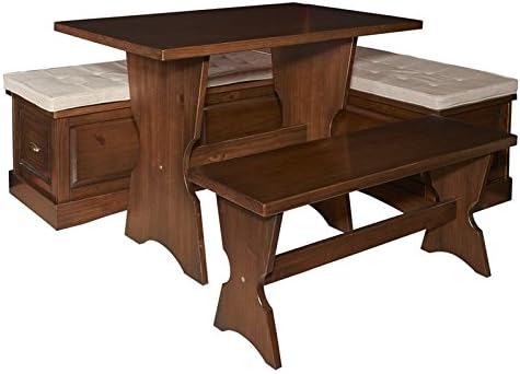 Linon Montery 3 Piece Backless Patio Conversation Indoor Kitchen Breakfast Corner Nook Set with Hidden Storage, Walnut Brown Finish