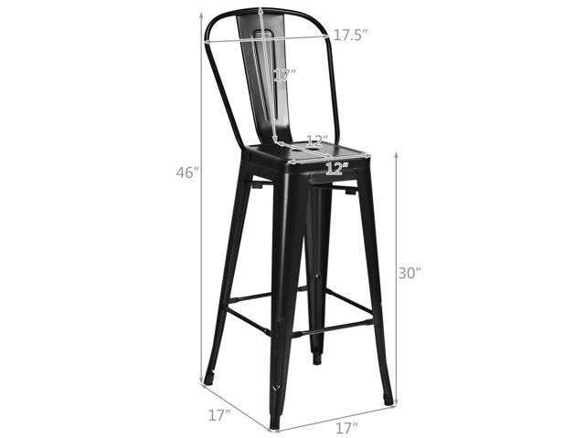 Costway 4 Pcs High Back Metal Stool 30x22 Seat Bar Height Industrial Bar Stools Black