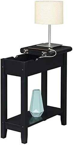 Pemberly Row Flip-Top End Table with Charging Station in Black Wood Finish