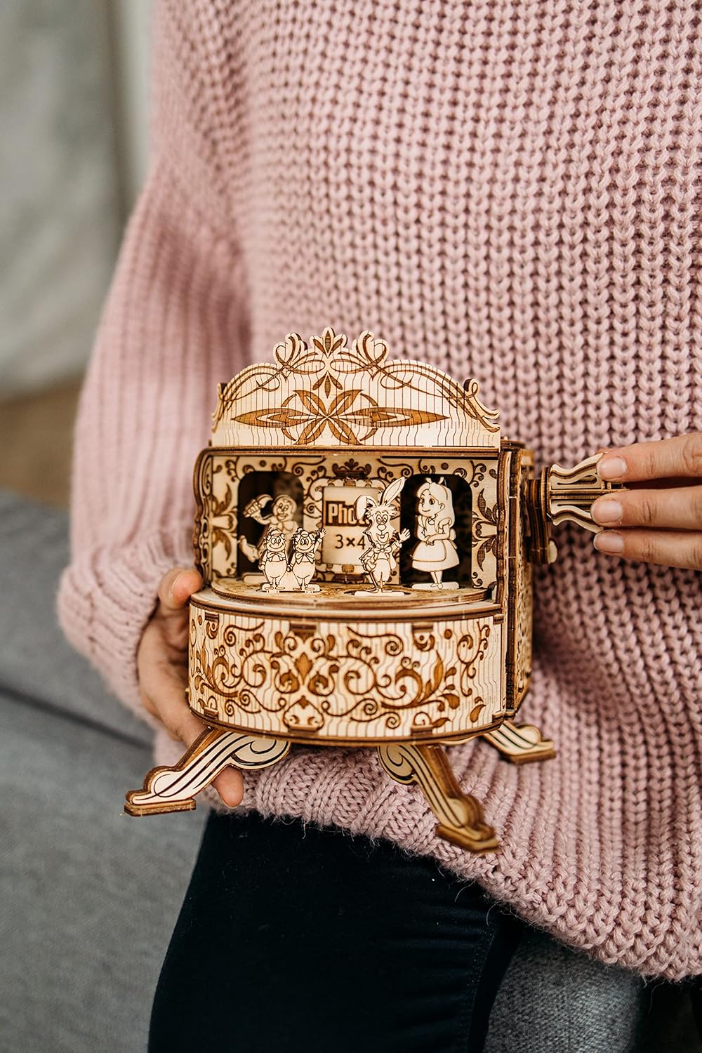 Wood Trick Fairy Theater Happy Birthday Wooden Music Box Kit - w/Fairy Characters - Hand Crank - 3D Wooden Puzzle for Adults and Kids to Build - DIY