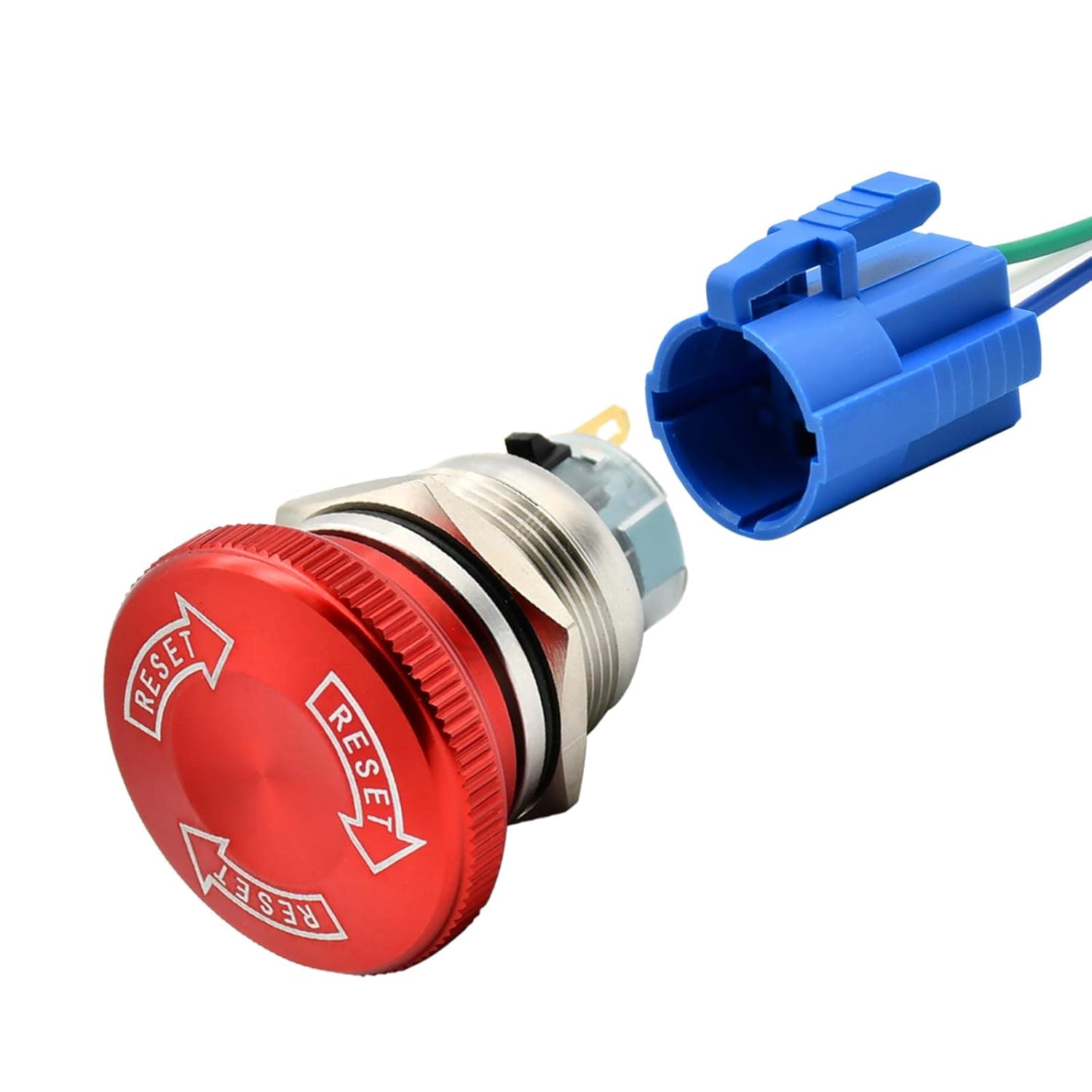 22mm Latching Emergency Stop Push Button Switch Mushroom Stianless Steel Red with Stop Sign 1NO 1NC 0.87