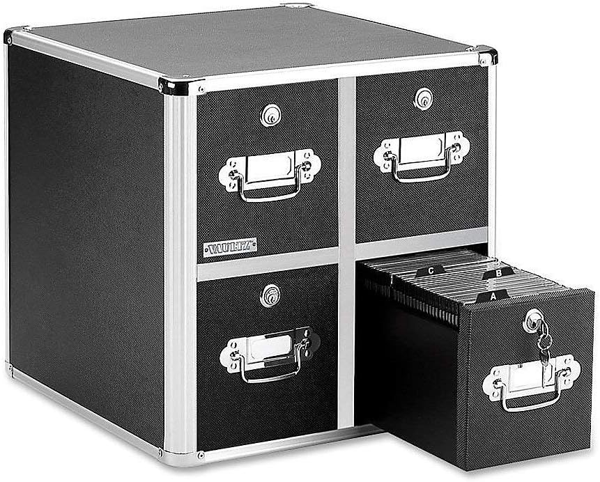 Vaultz Locking CD File Cabinet, 4 Drawers, 15.25 x 14.00 x 14.50 Inches, Black (VZ01049)