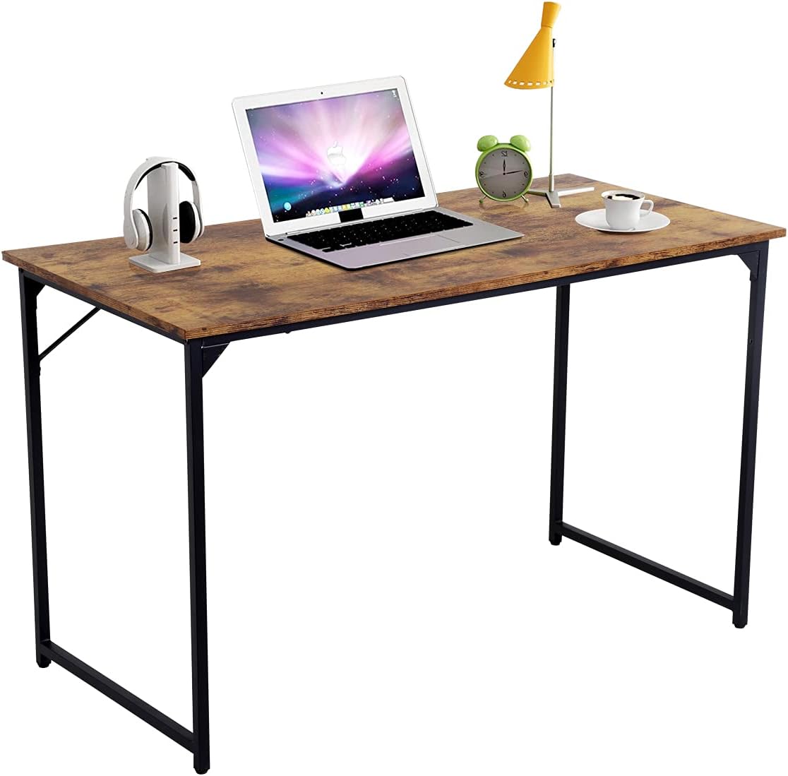 47.2 inches Computer Desk Office Work Desk Writing Desk Space Saving Easy to Assemble for Home Office Writing Computer Black Metal Frame Rustic Brown Pack of 2