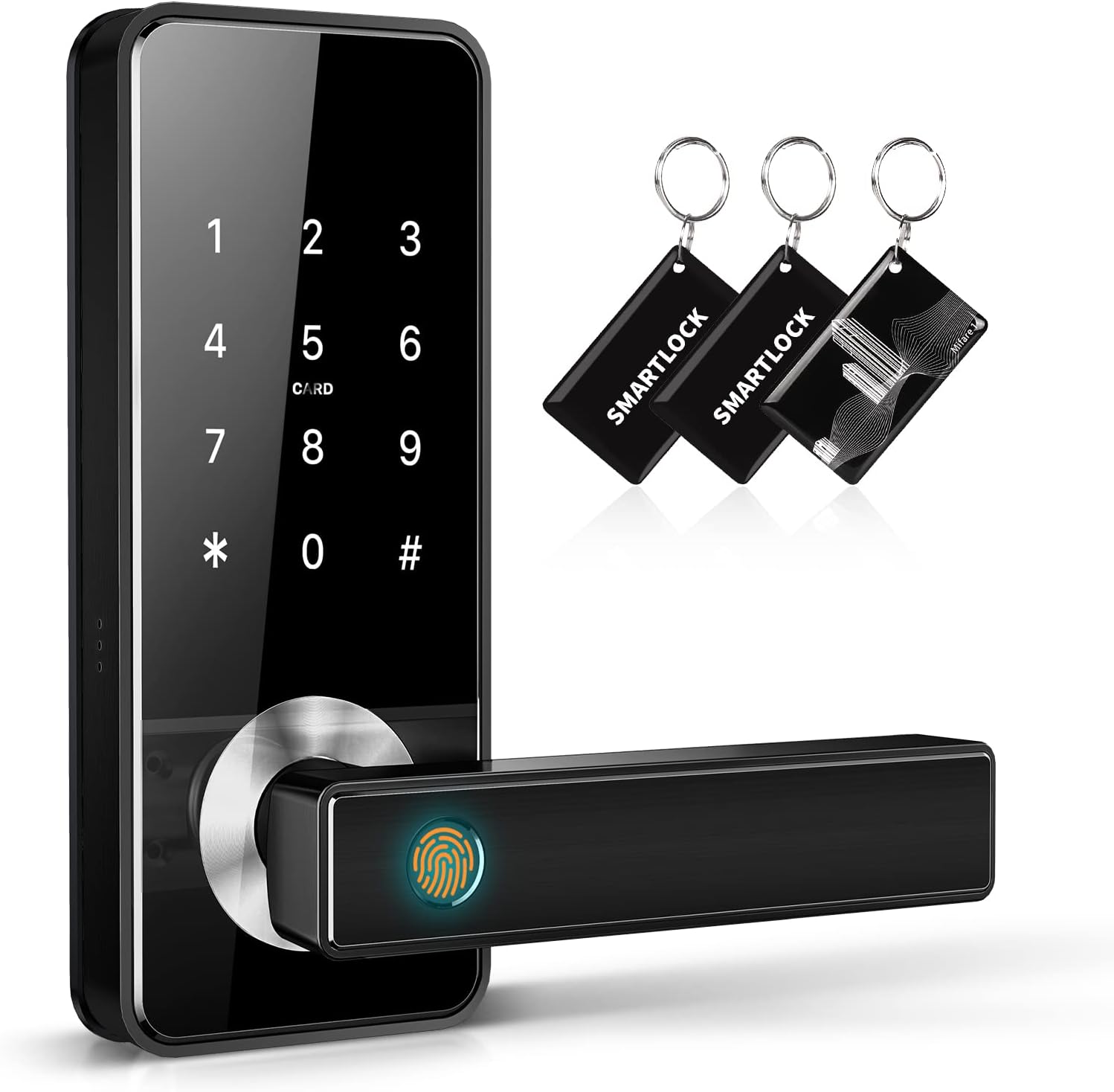 Fingerprint Door Lock Keyless Entry Door Lock Bluetooth APP Card Control Biometric Digital Door Lever Security Front Handle Works with WiFi Gateway and Alexa for Home Office by Holify (Black)