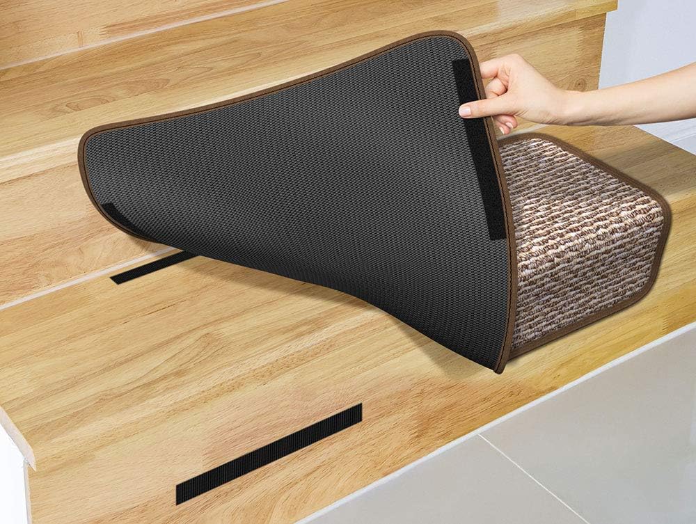 House, Home and More Set of 15 Overstep Attachable Carpet Stair Treads - Praline Brown - 17 Inches X 30 Inches