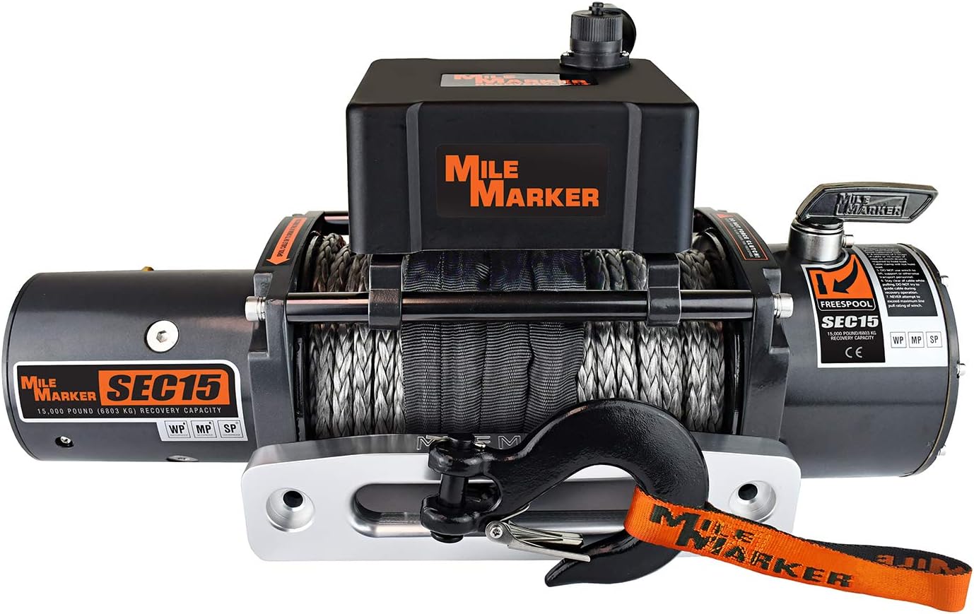 Mile Marker SEC15 15000 Pound Jeep/Truck/SUV Electric Winch with Synthetic Rope (15,000 lb. Capacity)