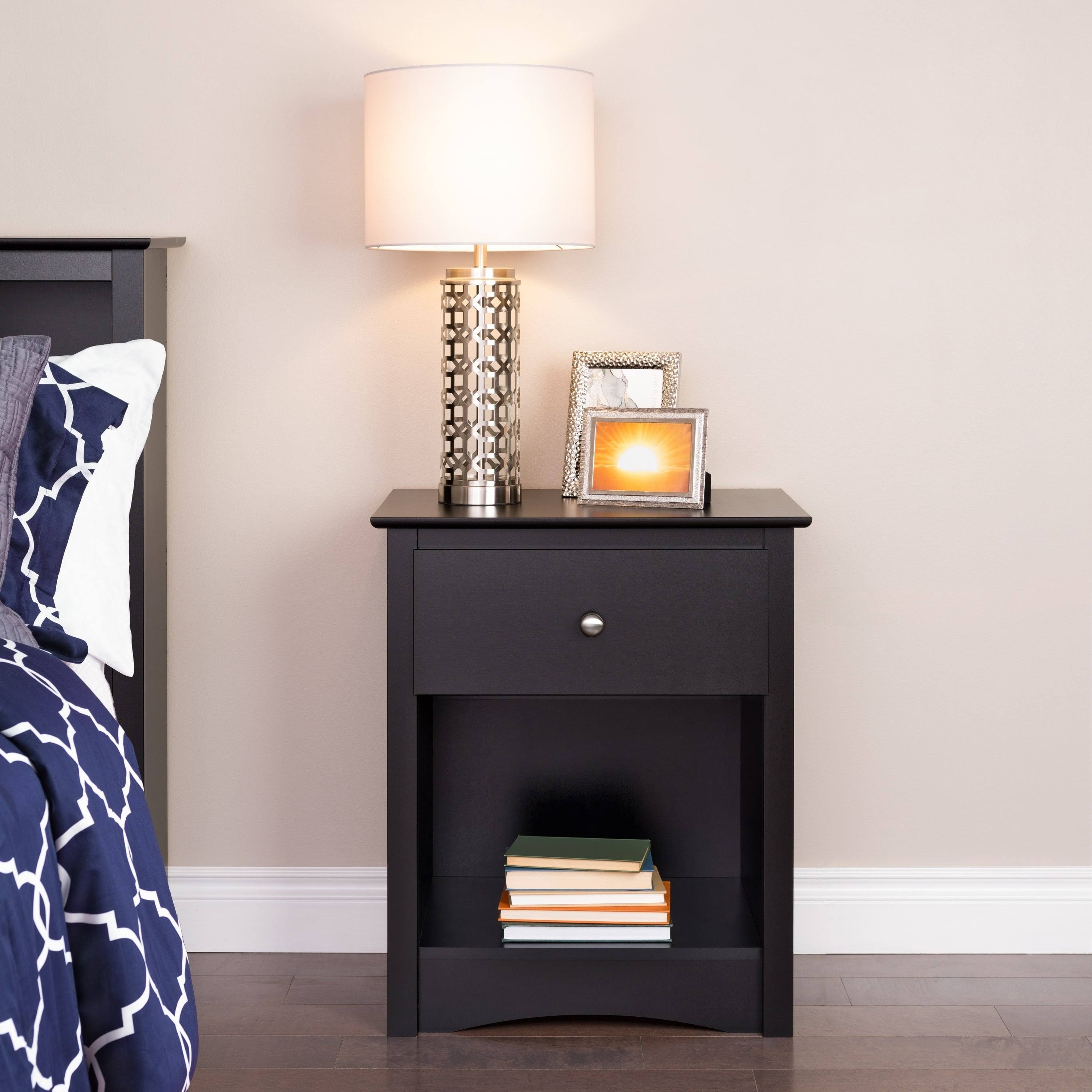 Prepac Broadway Black Wood 1-Drawer Tall Nightstand