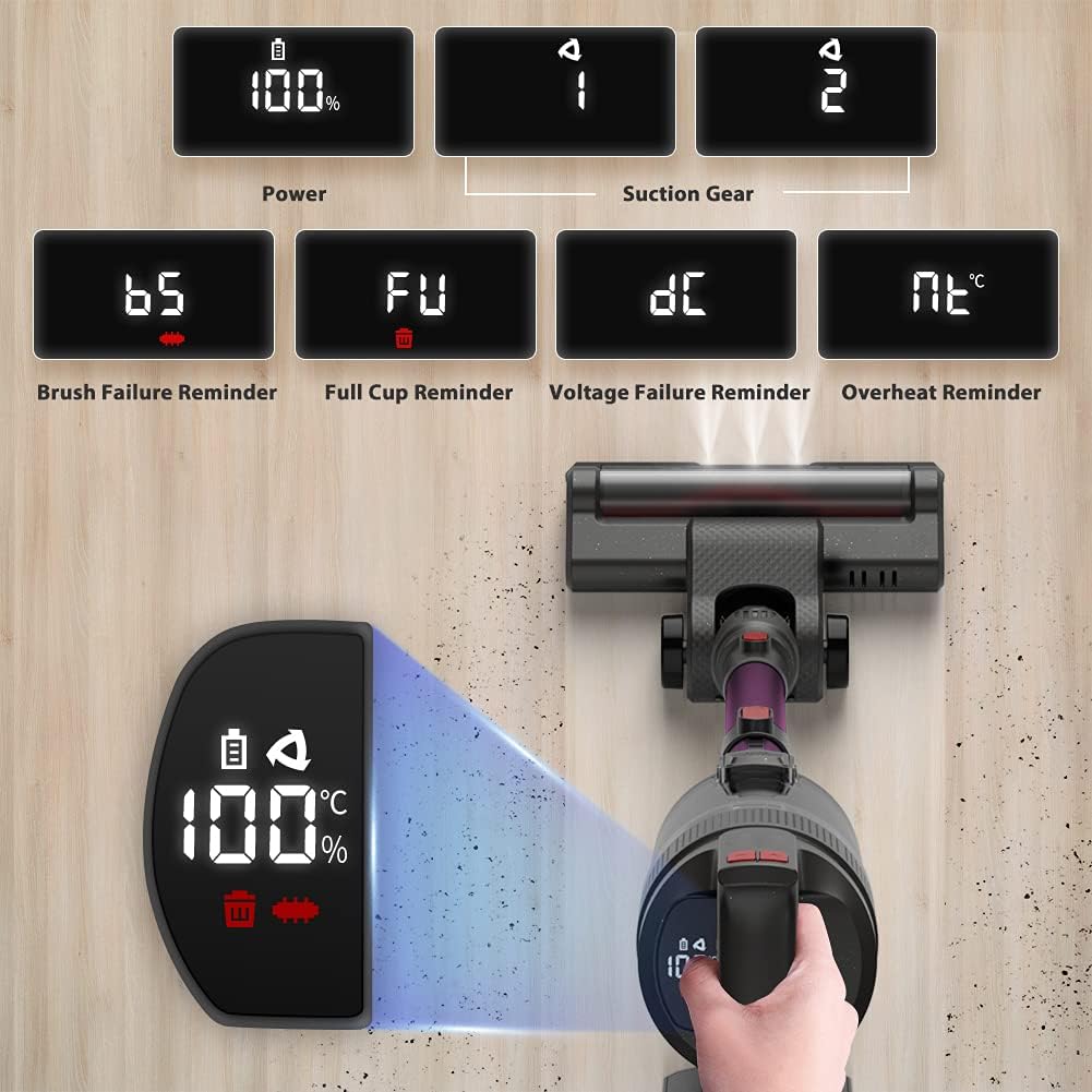 Cordless Vacuum Cleaner 20KPa 4 in 1 Stick Vacuum Cleaner with LED Display 40 Minutes Runtime Lightweight Vacuum for Pet Hair Carpet Hardwood Floor