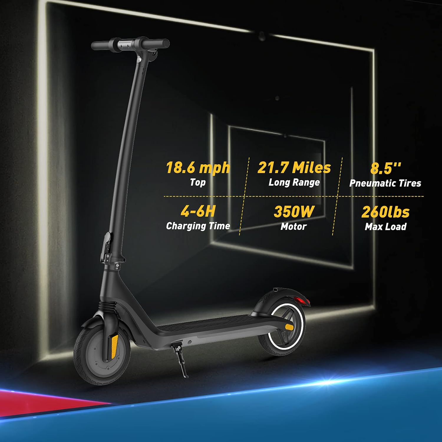 isinwheel Electric Scooter i11 - 350W Brushless Hub Motor Pneumatic Tires, 18.6 mph & 15-18 Miles Comfortable and Portable Commuter Electric Scooter for Adults, Dual Braking Systems (Black)