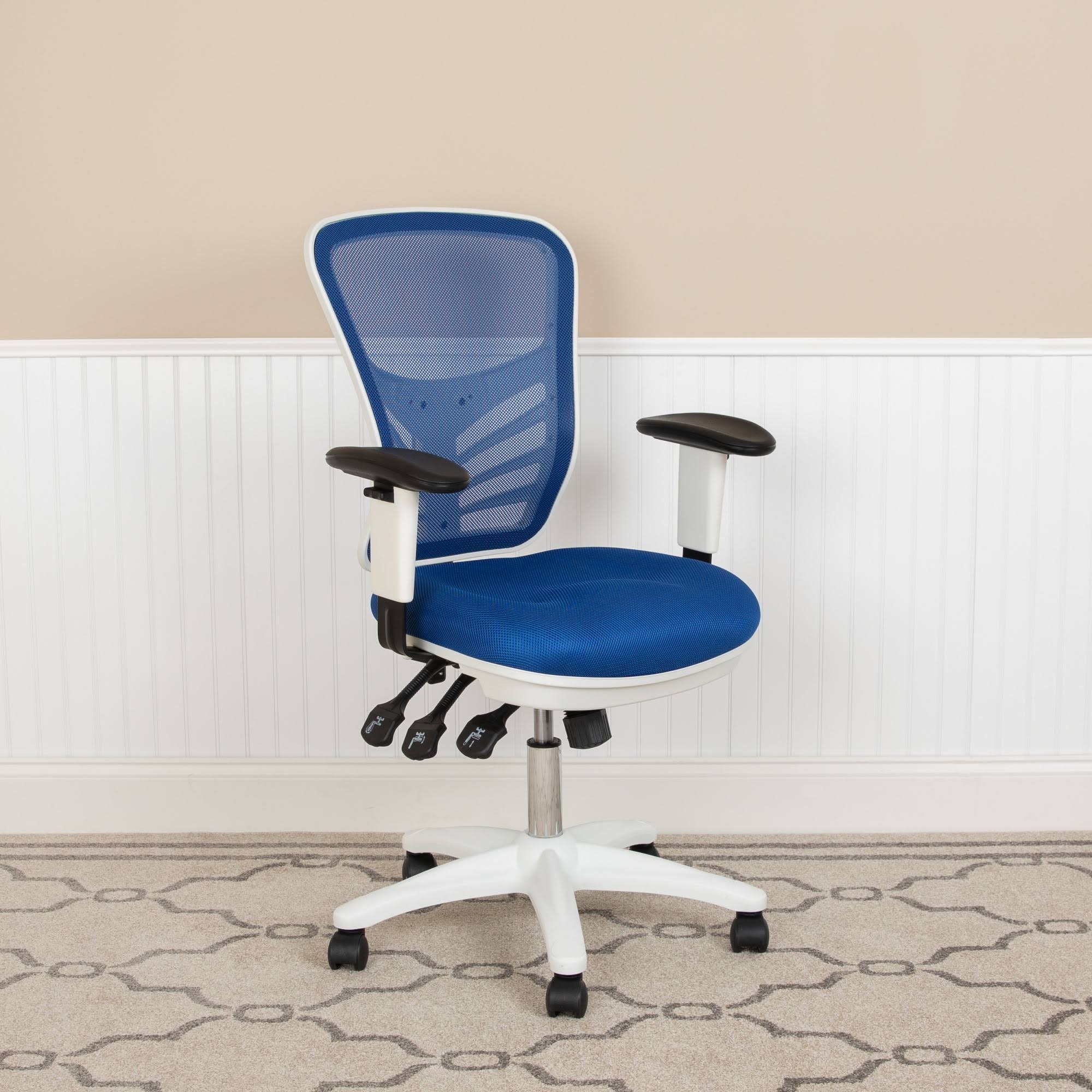 Emma and Oliver Mid-Back Blue Mesh/White FrameMultifunction Ergonomic Office Chair with Arms