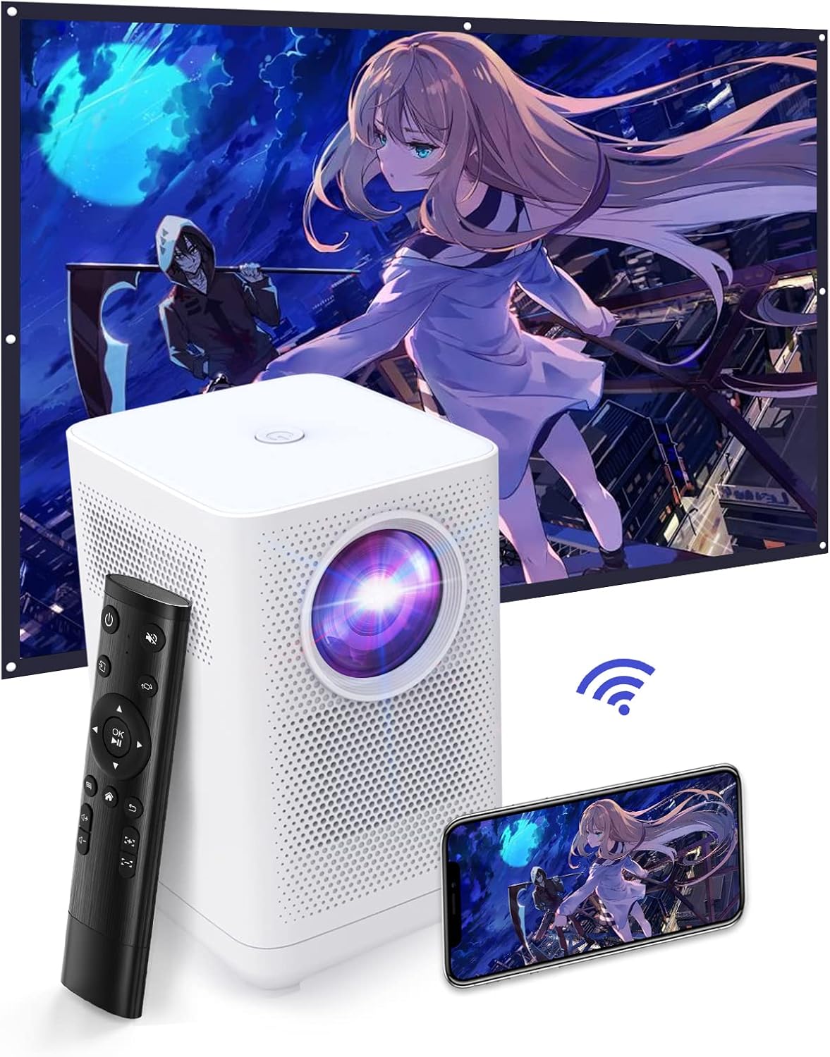 WiFi Projector, Witseer Portable Projector, Upgraded 1080P Movie Projector, Compatible with Smart Phone for Miracast,TV Stick, Laptop, Games, USB, HDMI (L1M)