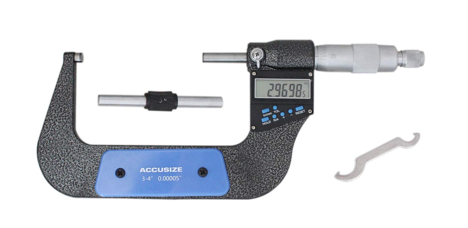Accusize Industrial Tools 3-4''/75-100 mm 7 Keys Electronic Digital Outside Micrometers, 0.00005'' Or 0.001 mm Resolution, Ac21-4022